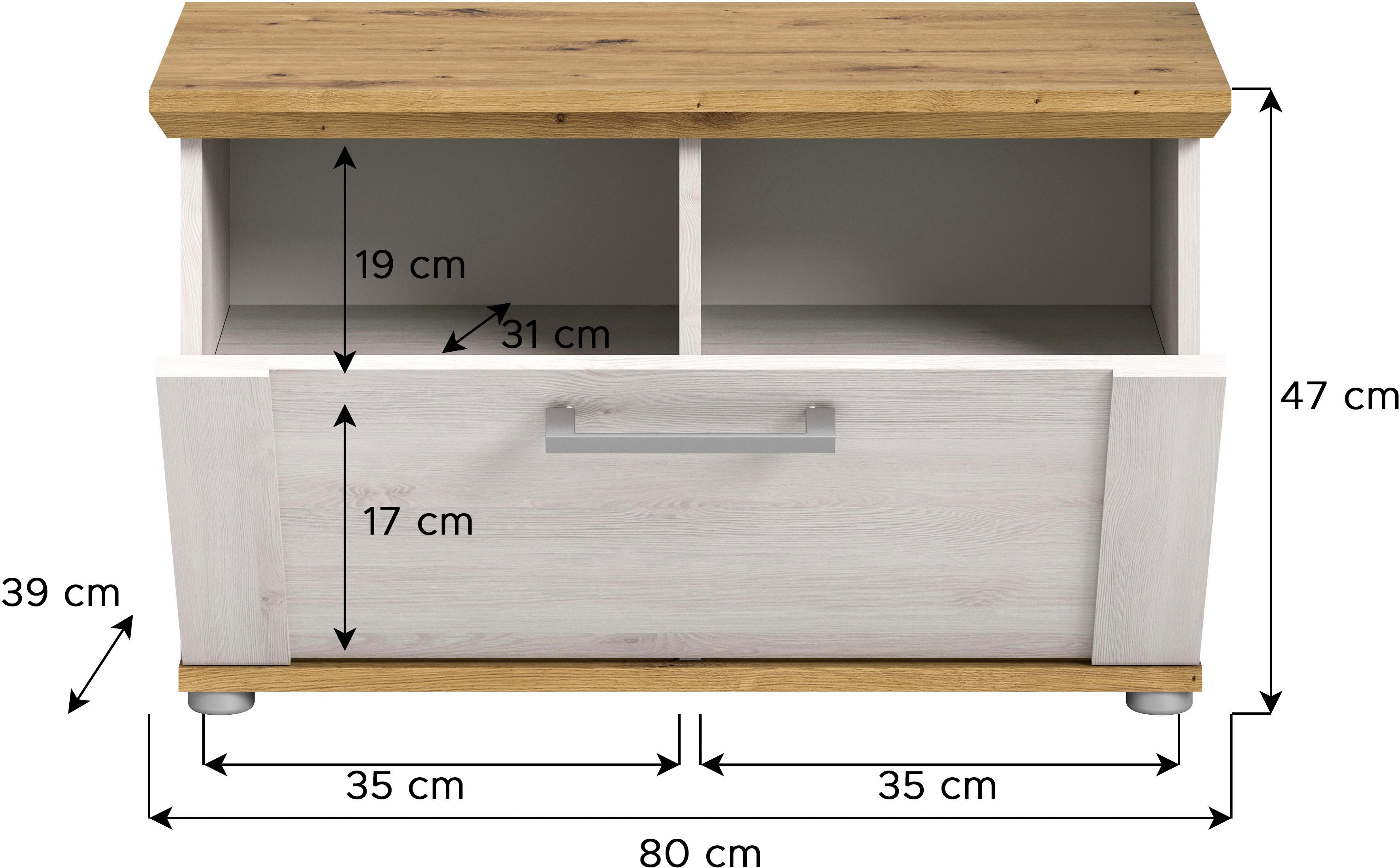 Home affaire Zitbank Cosenza, Breedte 80 cm, 1 Deurtje, 2 Planken, 2-kleurig in landelijke stijl, bank, schoenenbank, garderobenbank, halbank