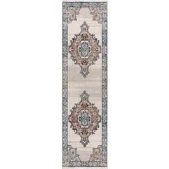 carpet city loper novel 8640 vintage-vloerkleed met franje, used look, zacht, multicolour, ideaal voor hal  entree blauw