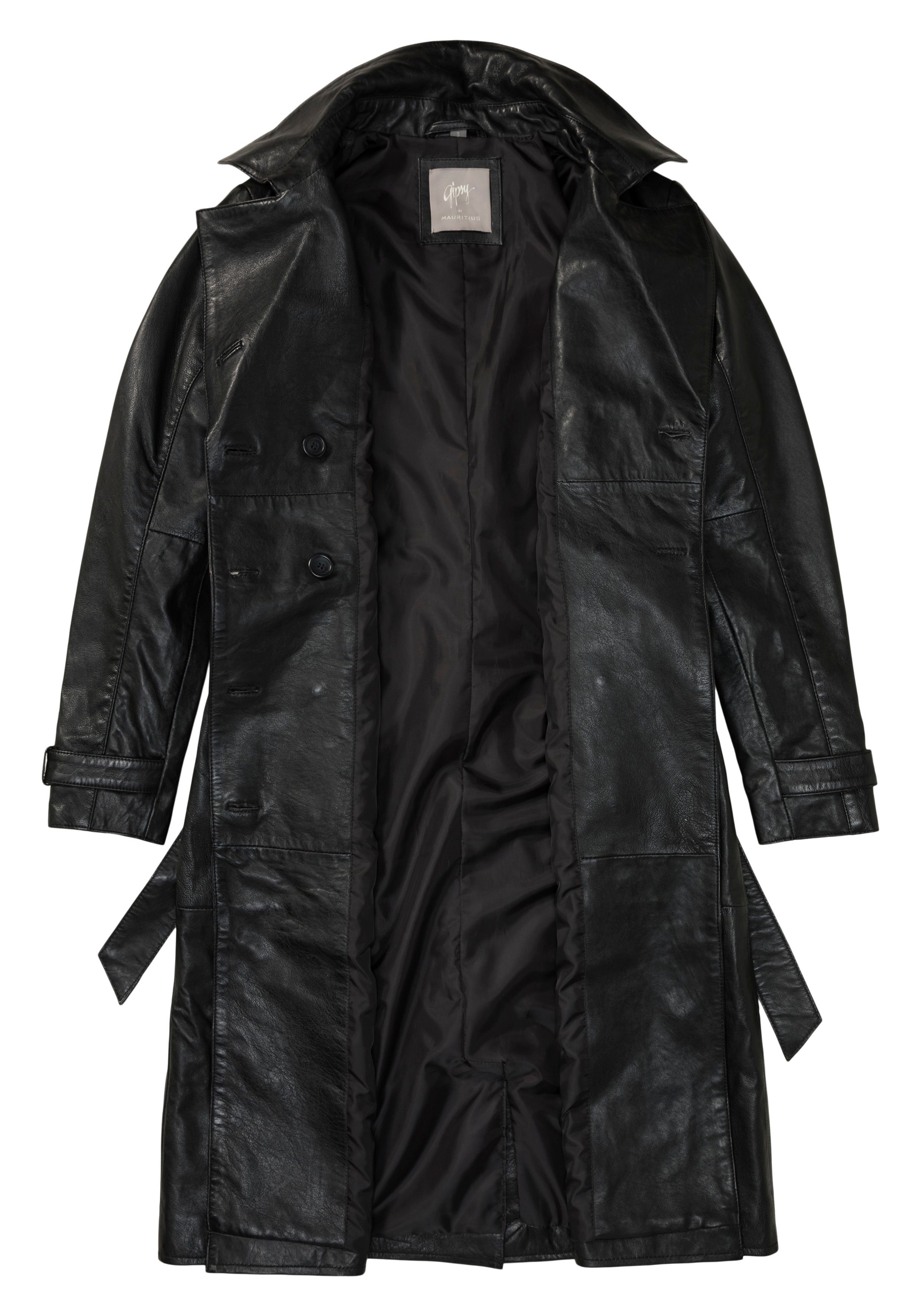 Mauritius Lange, leren jas GWTaruh OT elegante leren trenchcoat met bindceintuur (2-delig)