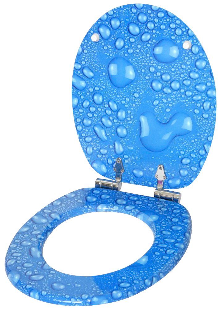 Sanilo Set badkameraccessoires Dauwdruppel blauw bestaand uit toiletzitting, badmat en wastafelplug (complete set, 3-delig)