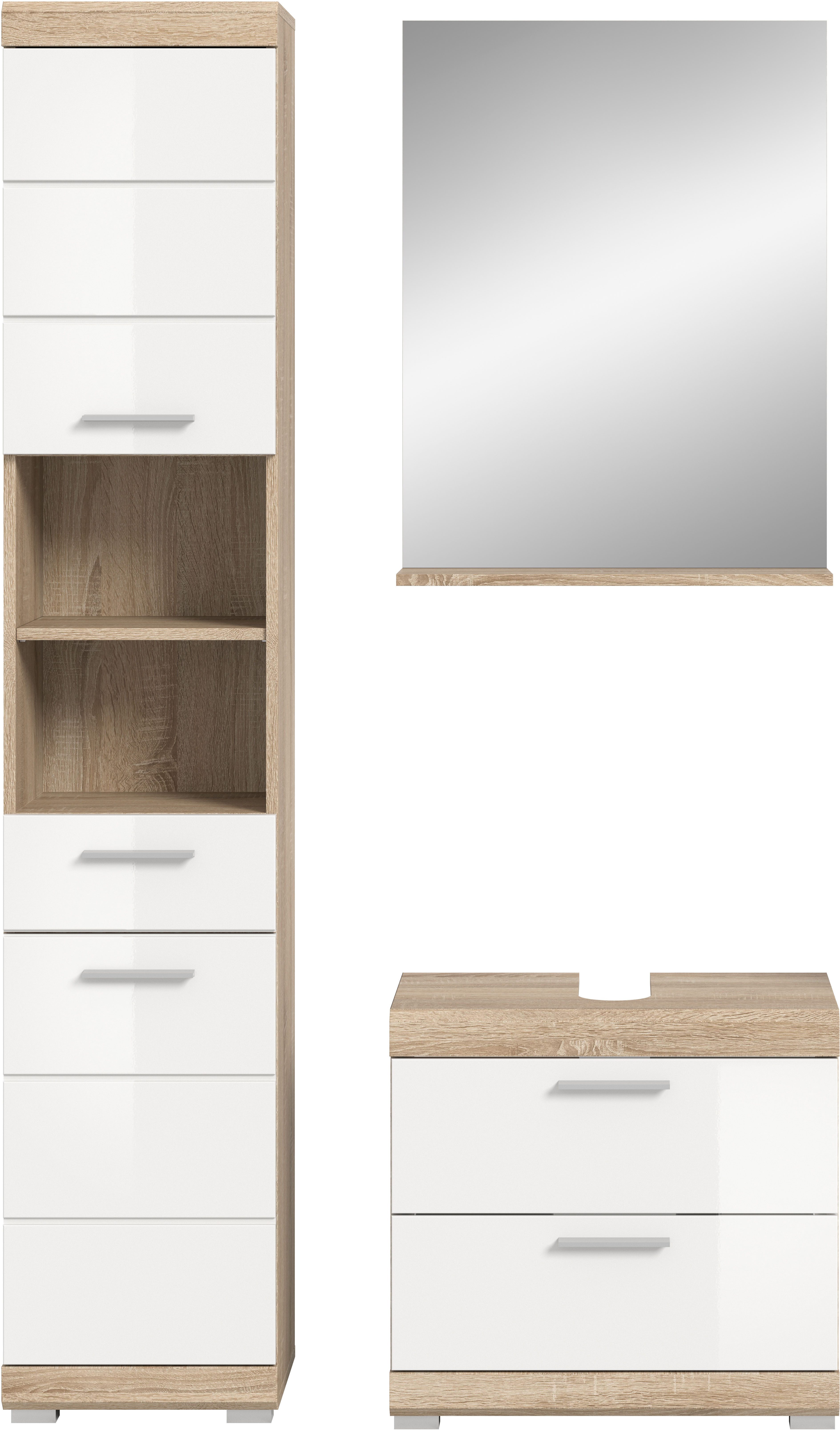 INOSIGN Badkamerserie Siena, 3-delig, bestaande uit: Hoge kast, wastafelonderkast, spiegel (set, 3-delig)