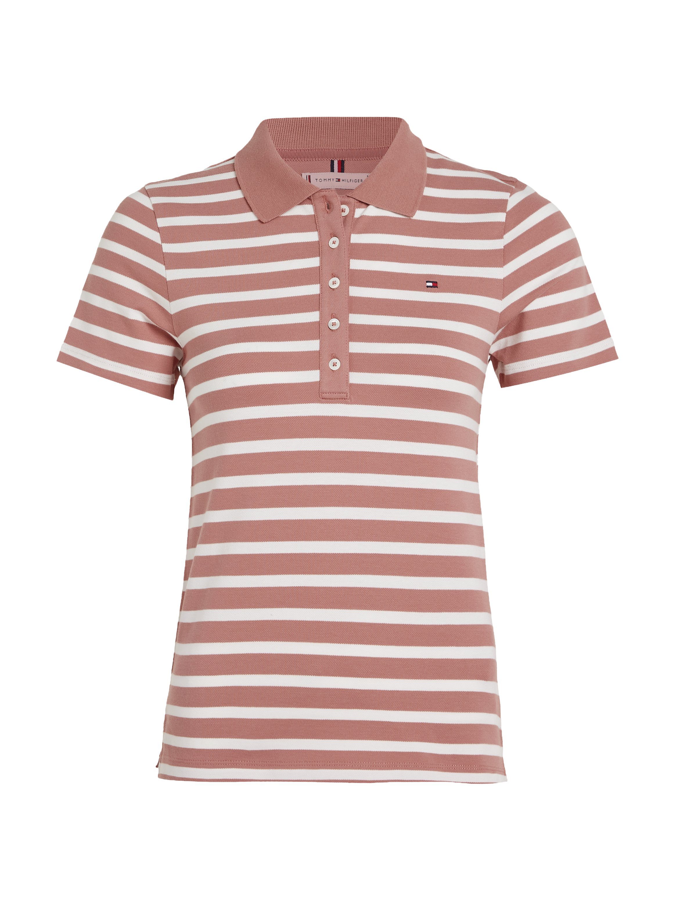 Tommy Hilfiger Poloshirt 1985 SLIM PIQUE STRIPE POLO SS met discreet geborduurd tommy hilfiger logo