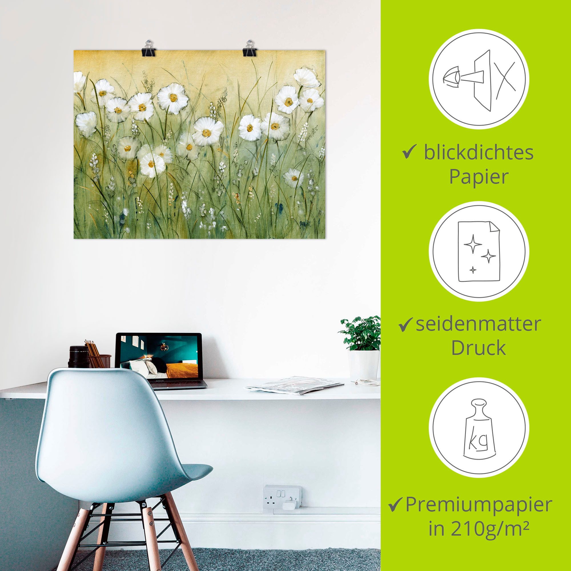 Artland Artprint Voorjaar met madeliefjes II als artprint van aluminium, artprint voor buiten, artprint op linnen, poster, muursticker