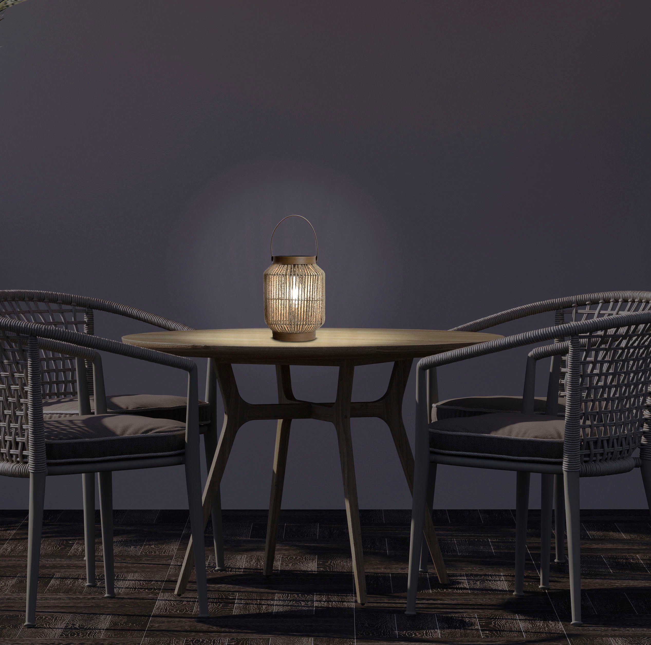 näve Ledsolarlamp Korbinian Snoerbekleding, inclusief gloeilamp met led, warmwit licht, h: 30 cm (1 stuk)