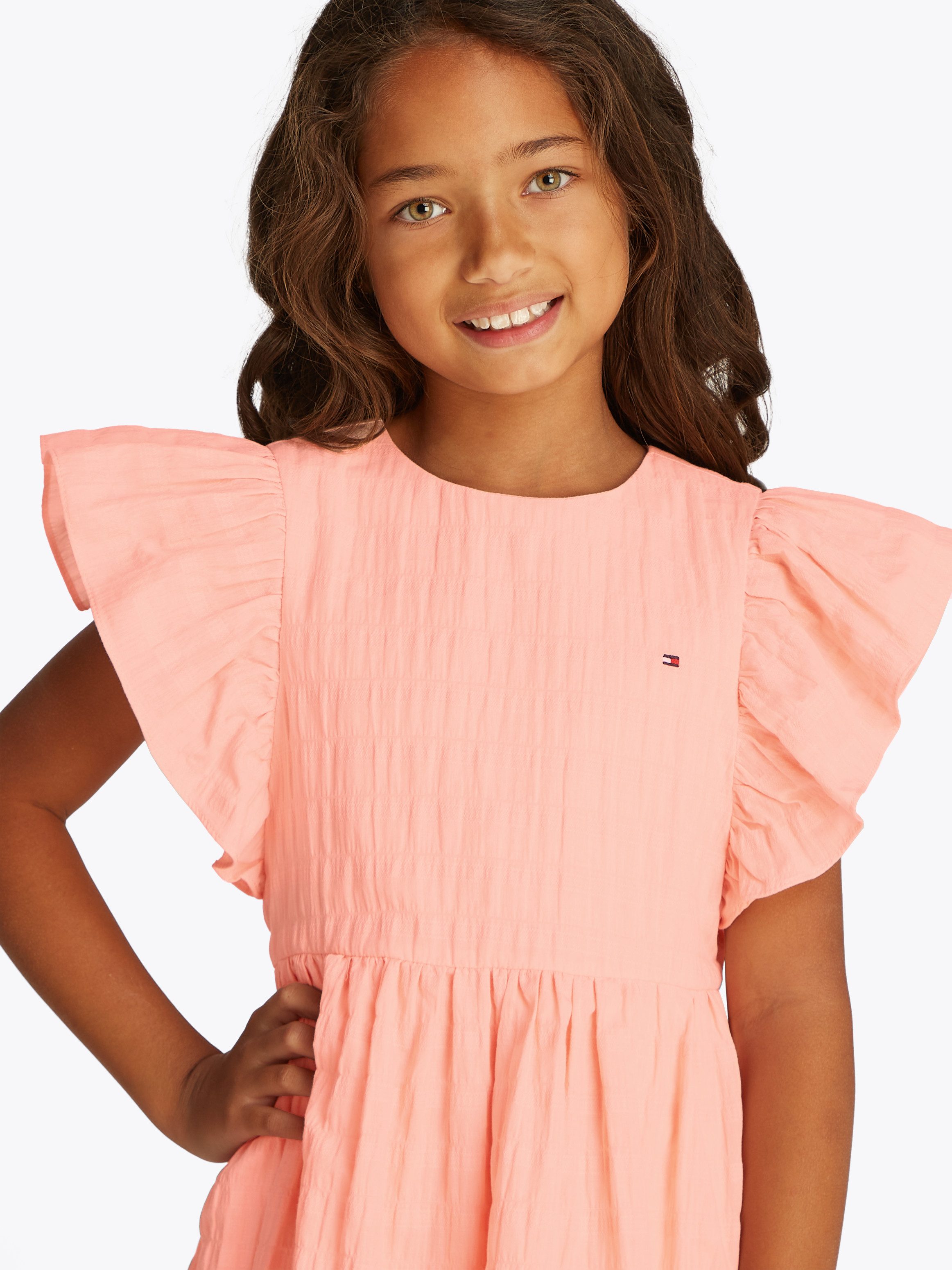 Tommy Hilfiger Zomerjurk TEXTURED COTTON met vleugel mouwen, met structuur