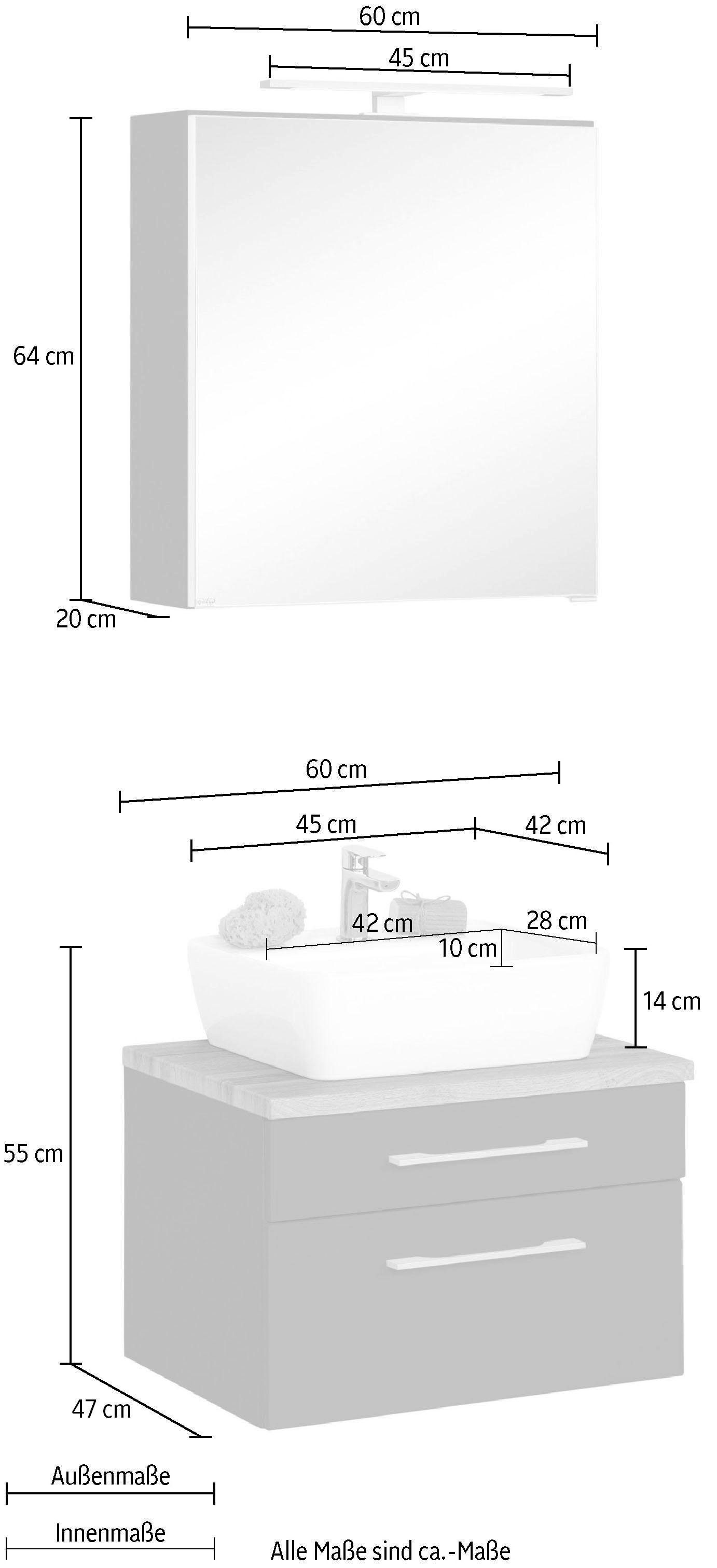 welltime Badkamerserie Davos Spiegelkast breedte 60 cm, met rechthoekige wasbak (2-delig)