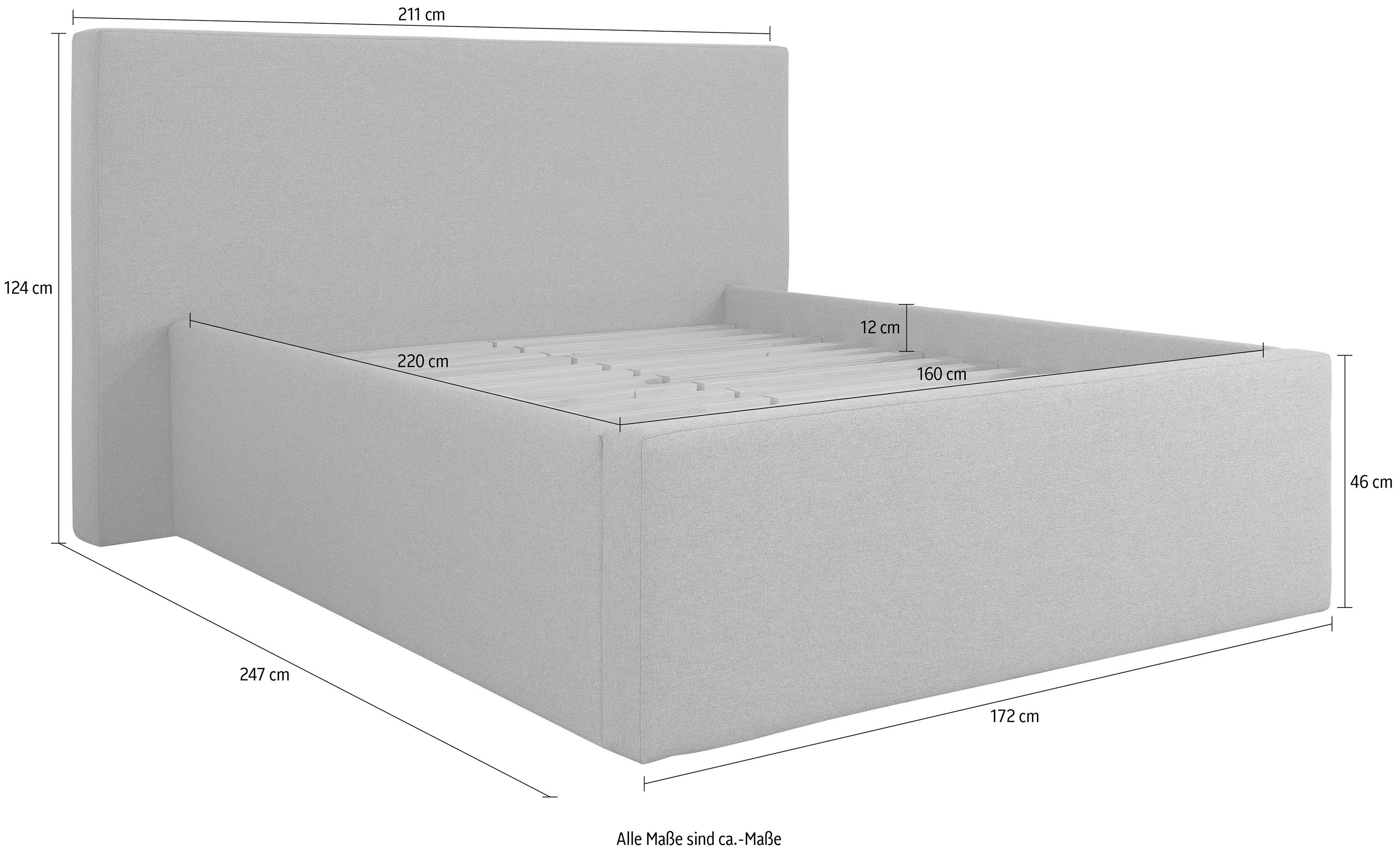INOSIGN Gestoffeerd bed DALINA rechtlijnig hoofdbord, in 5 breedten, ook in 220 cm lengte