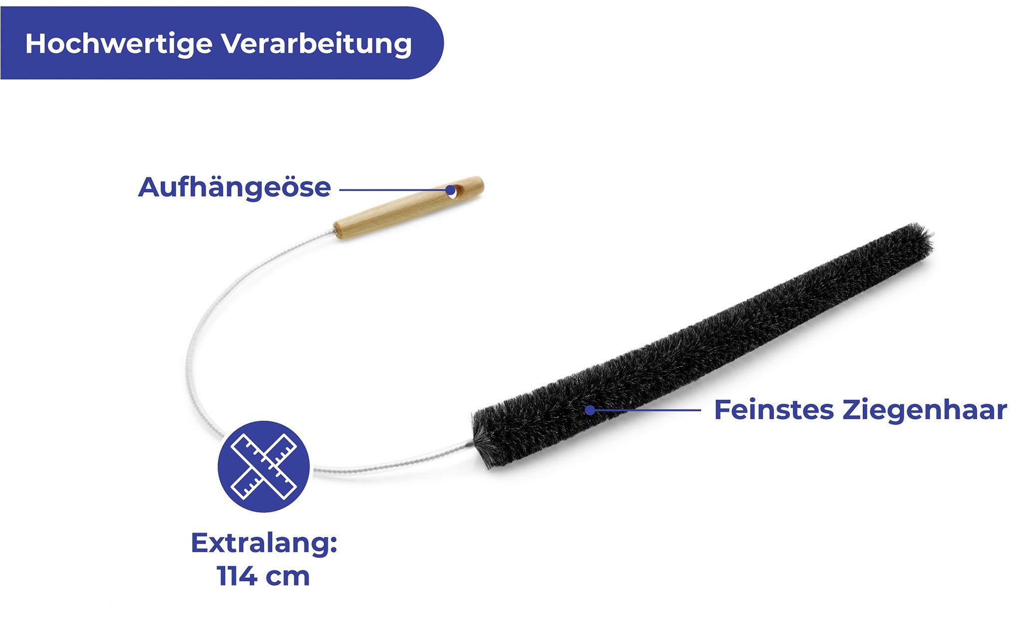 Maximex Schoonmaakborstel Radiatorborstel van geitenhaar 50 cm extra lang, zachte reiniging van de kleinste tussenruimtes aan de radiator