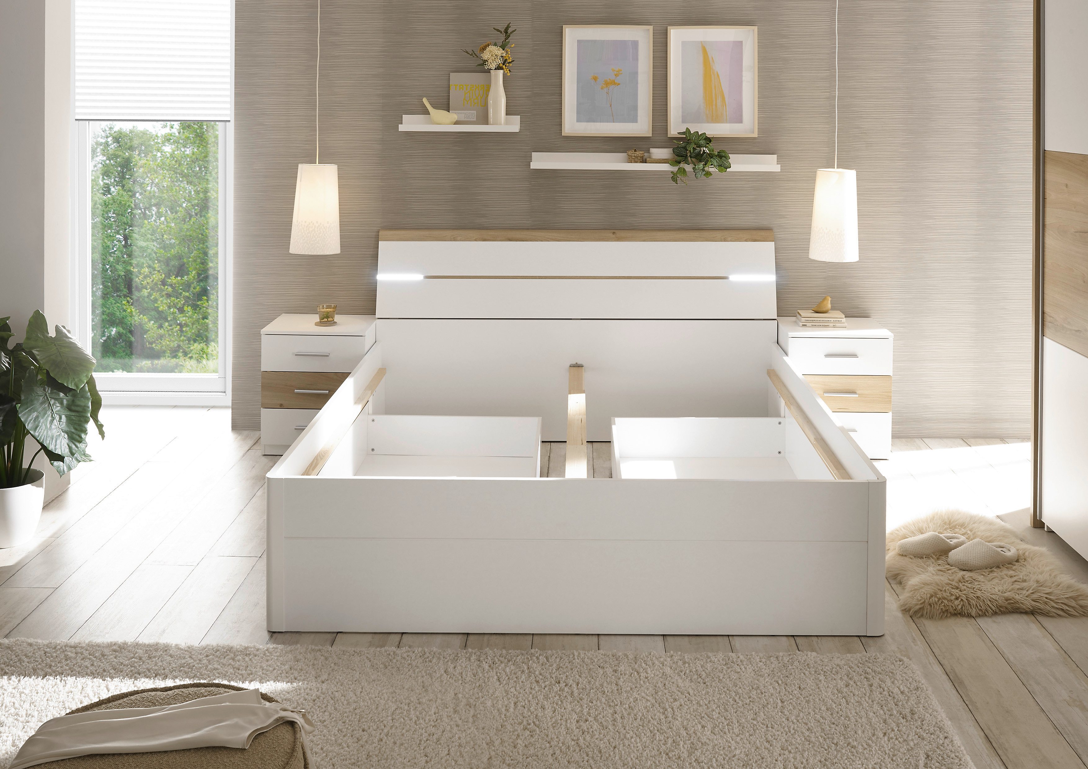 Schlafkontor Ledikant Kiara bed met 2 nachtkastjes inclusief verlichting in het hoofdeinde en 2 bedlades (set)