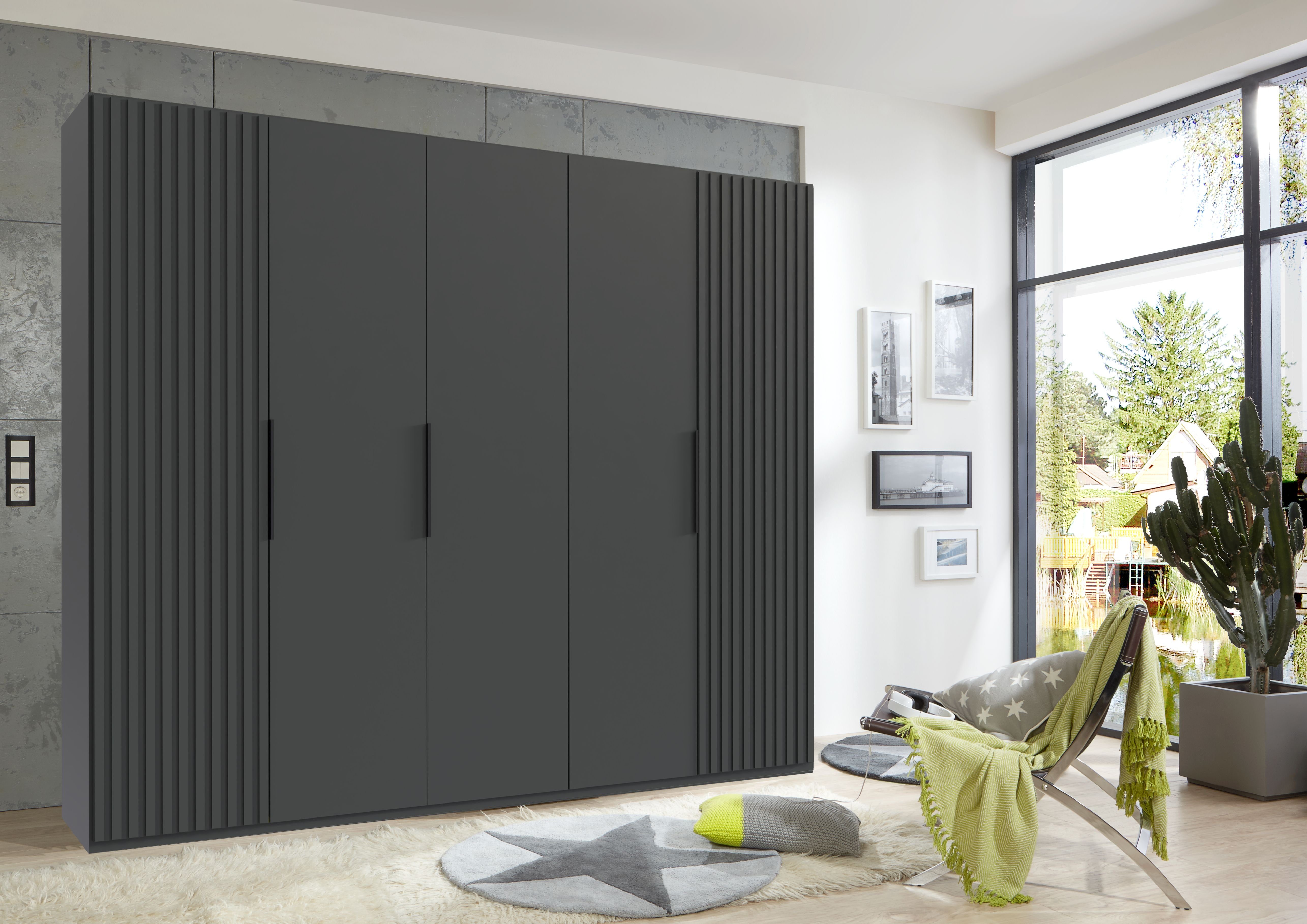 Wimex Draaideurkast Andorra by fresh to go Met 3D-stroken voor akoestische paneel-look kledingkasten maat 250 cm x 216 cm x 58 cm zwart