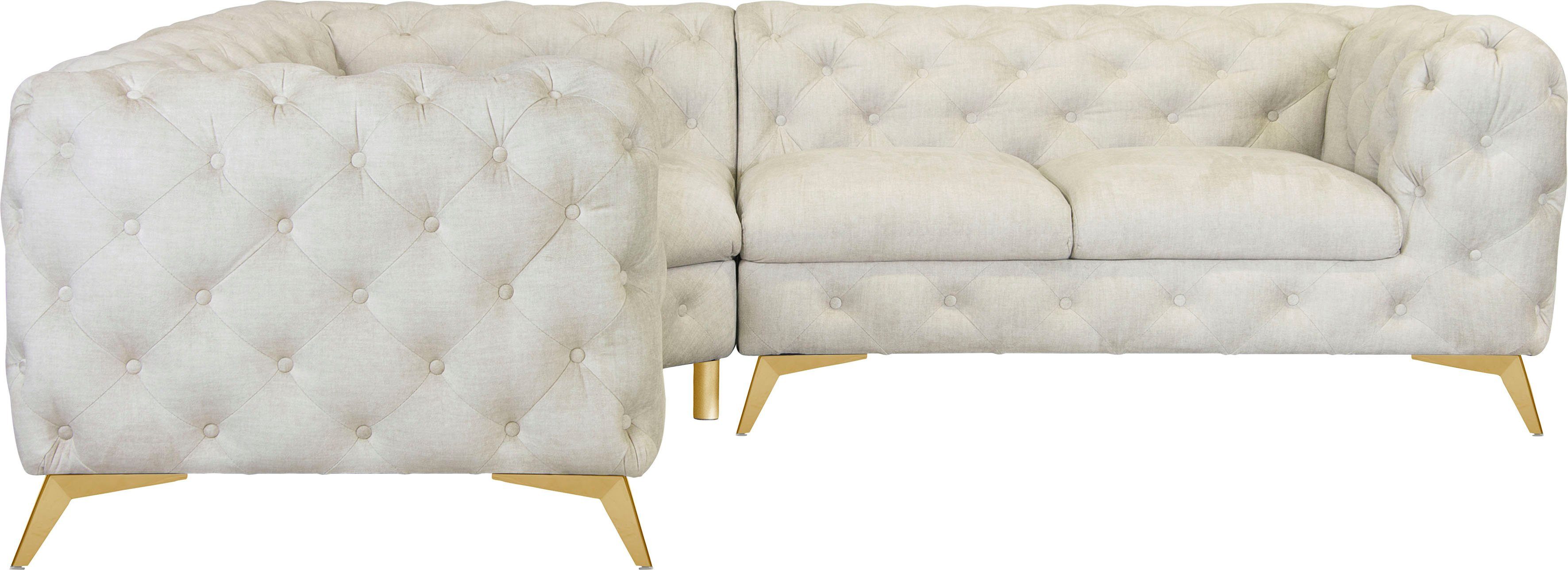 Leonique Chesterfield-bank Glynis L-vorm luxueuze capitonnage, moderne chesterfield look, kleur van de poten ter keuze