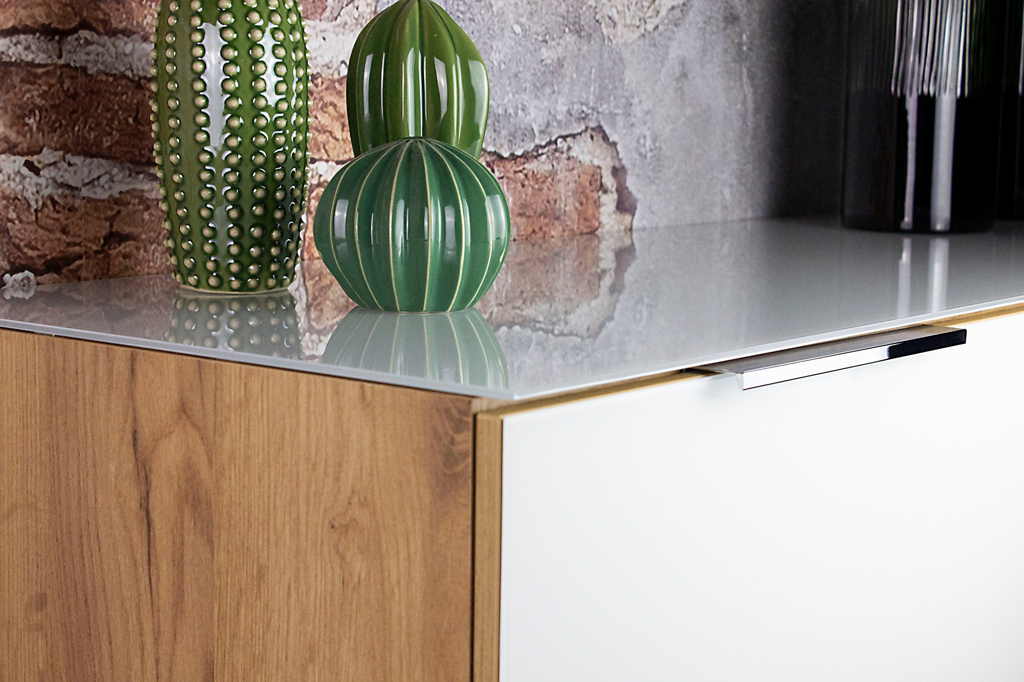 GERMANIA Dressoir OAKLAND in 2 breedten, fronten en bovenblad met glas-inlay