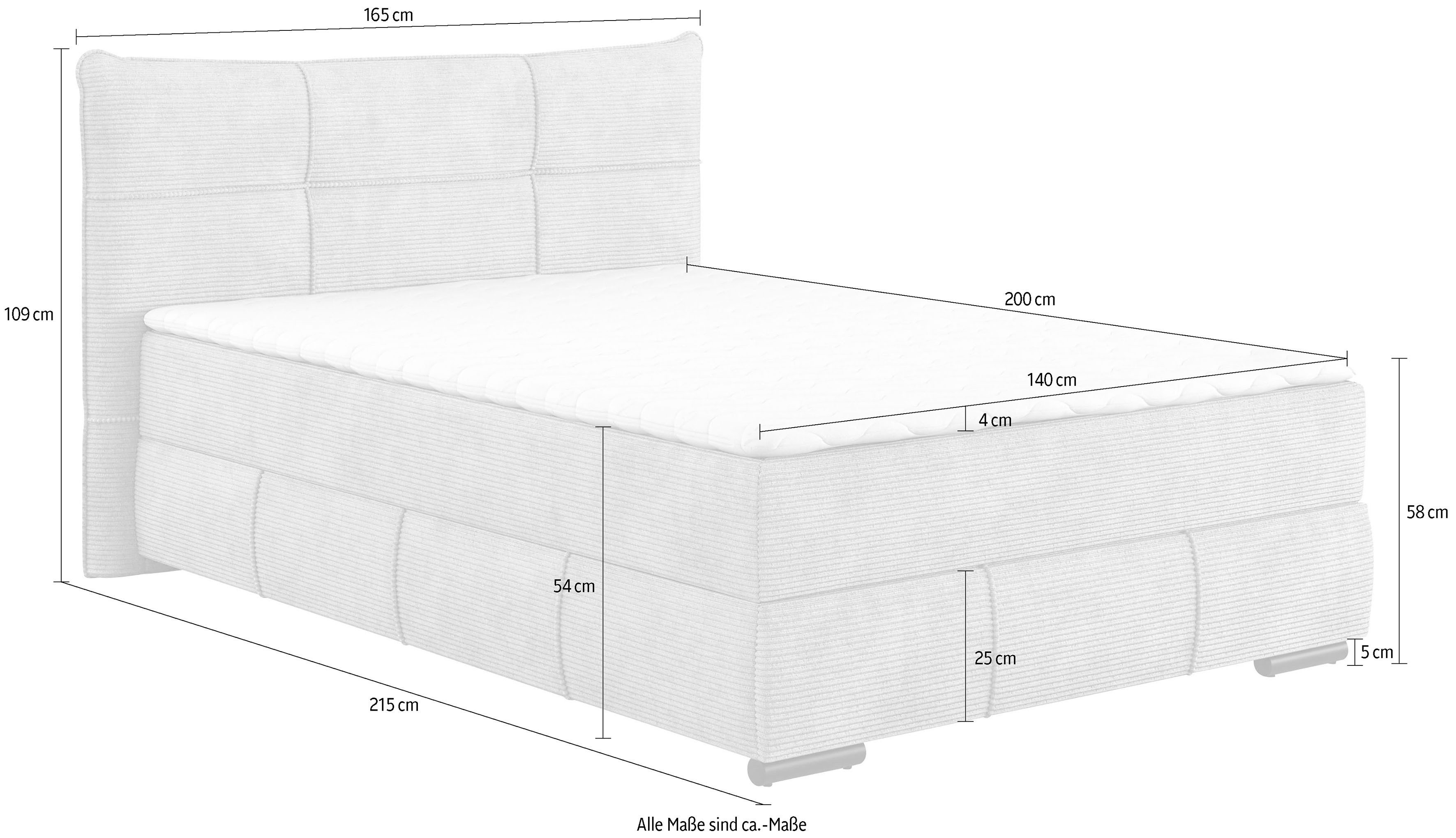Mr. Couch Boxspring Brewdley met bedkist, incl. matras Topmatras en sierkussen, in verschillende hardheden beschikbaar