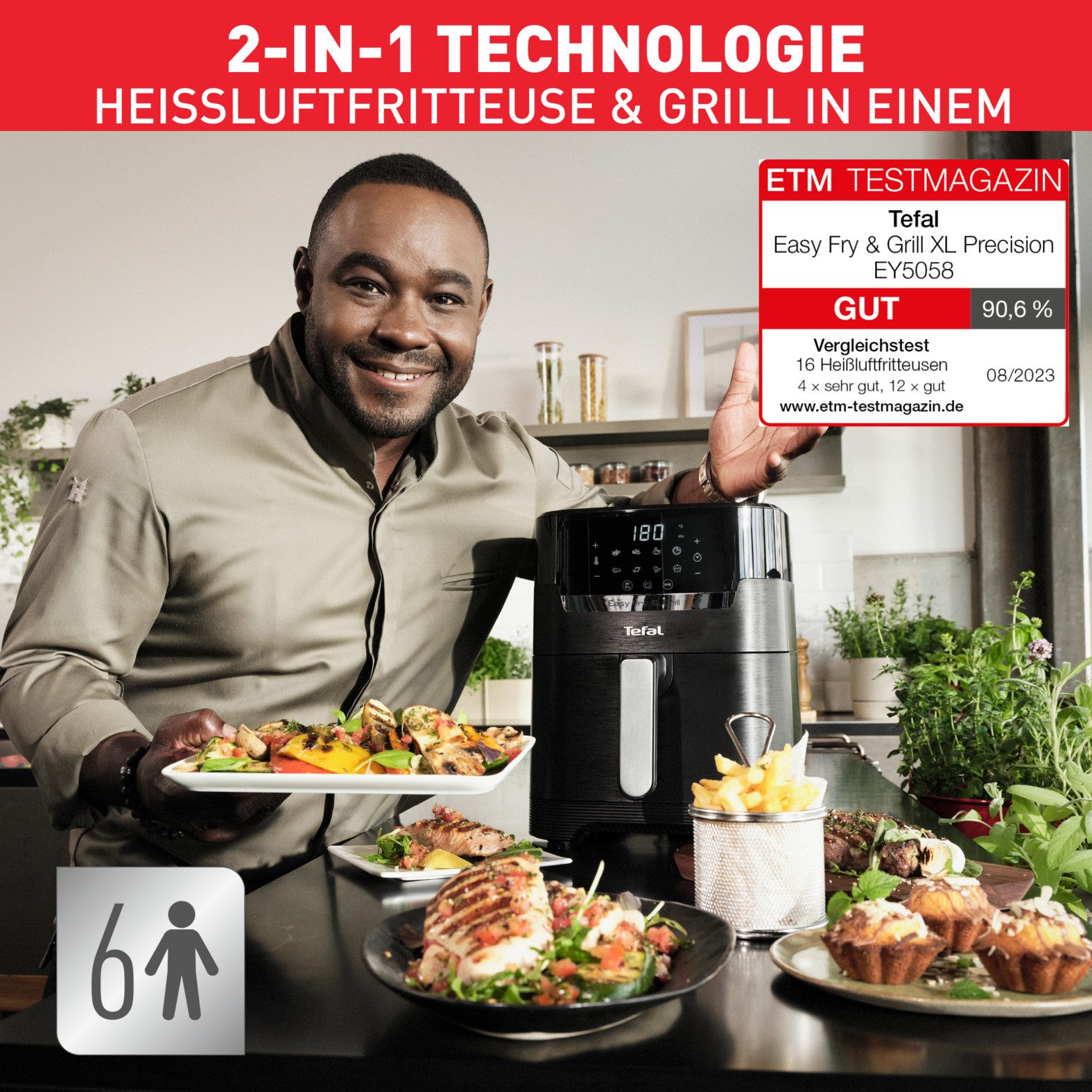 Tefal Airfryer Easy Fry & Grill Precision Heteluchtfriteuse & grill, display, 4,2 L, 8 programma's, EY5058