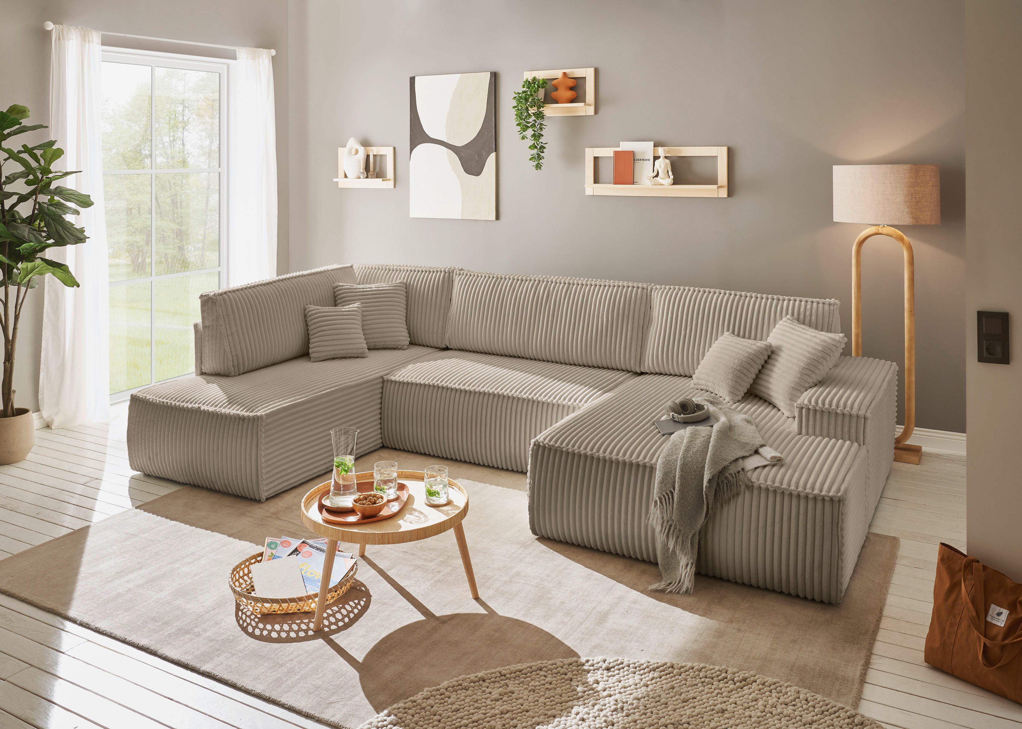 andas Zithoek FINNLEY U-model XXL 329 cm, bedbank, slaapfunctie m. bedkist