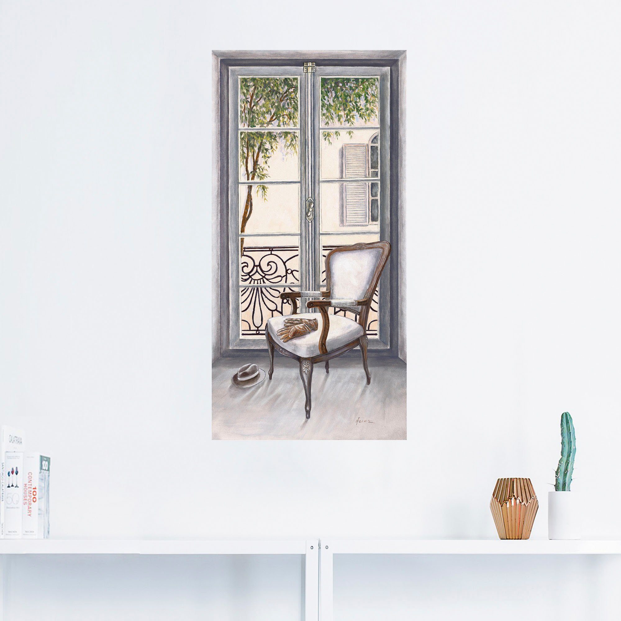 Artland Artprint Fauteuil voor een raam als artprint van aluminium, artprint voor buiten, artprint op linnen, poster, muursticker