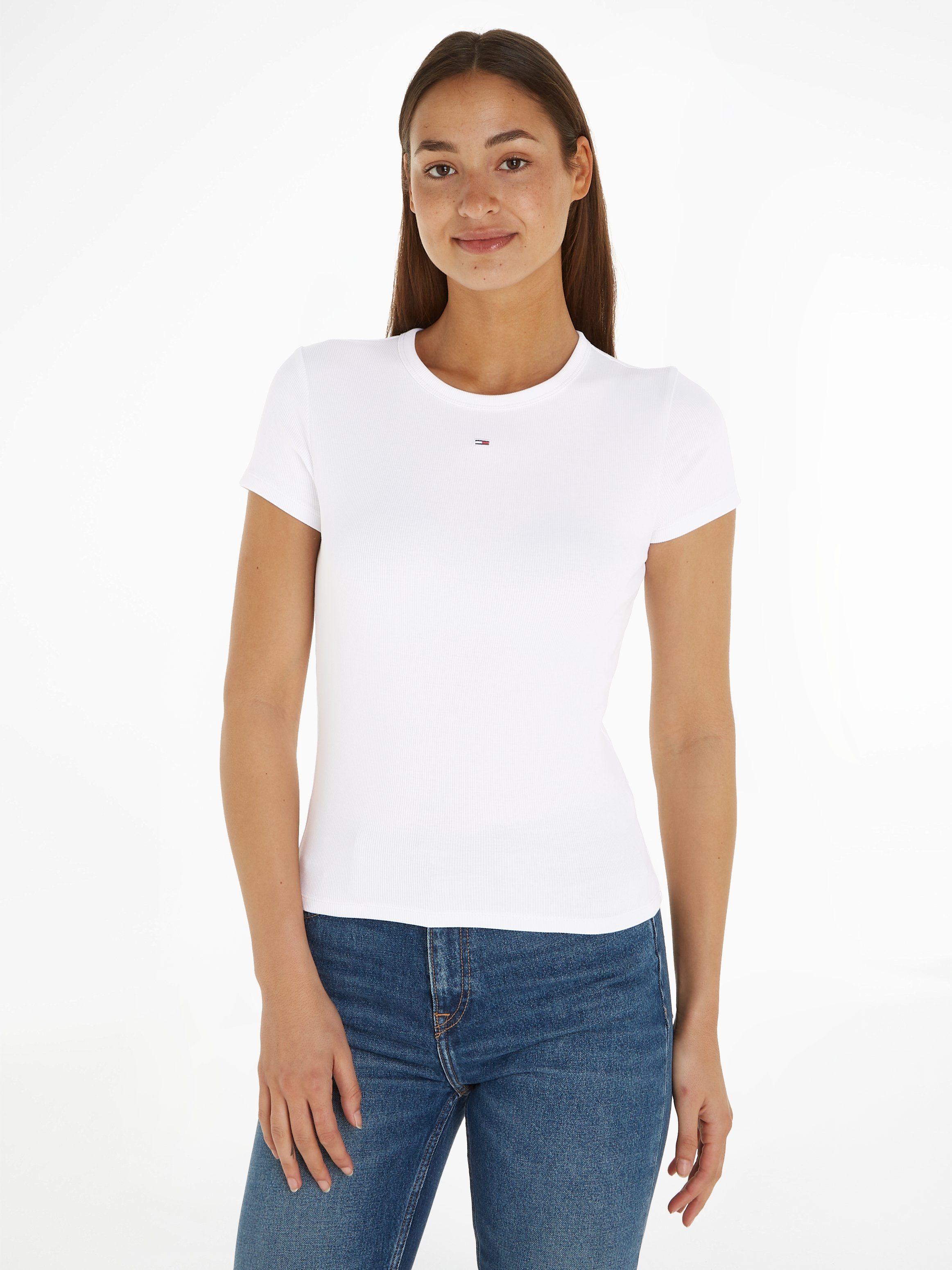 Tommy Jeans Curve T-shirt Slim Essential Rib dames t-shirts maat XXXL (46) wit