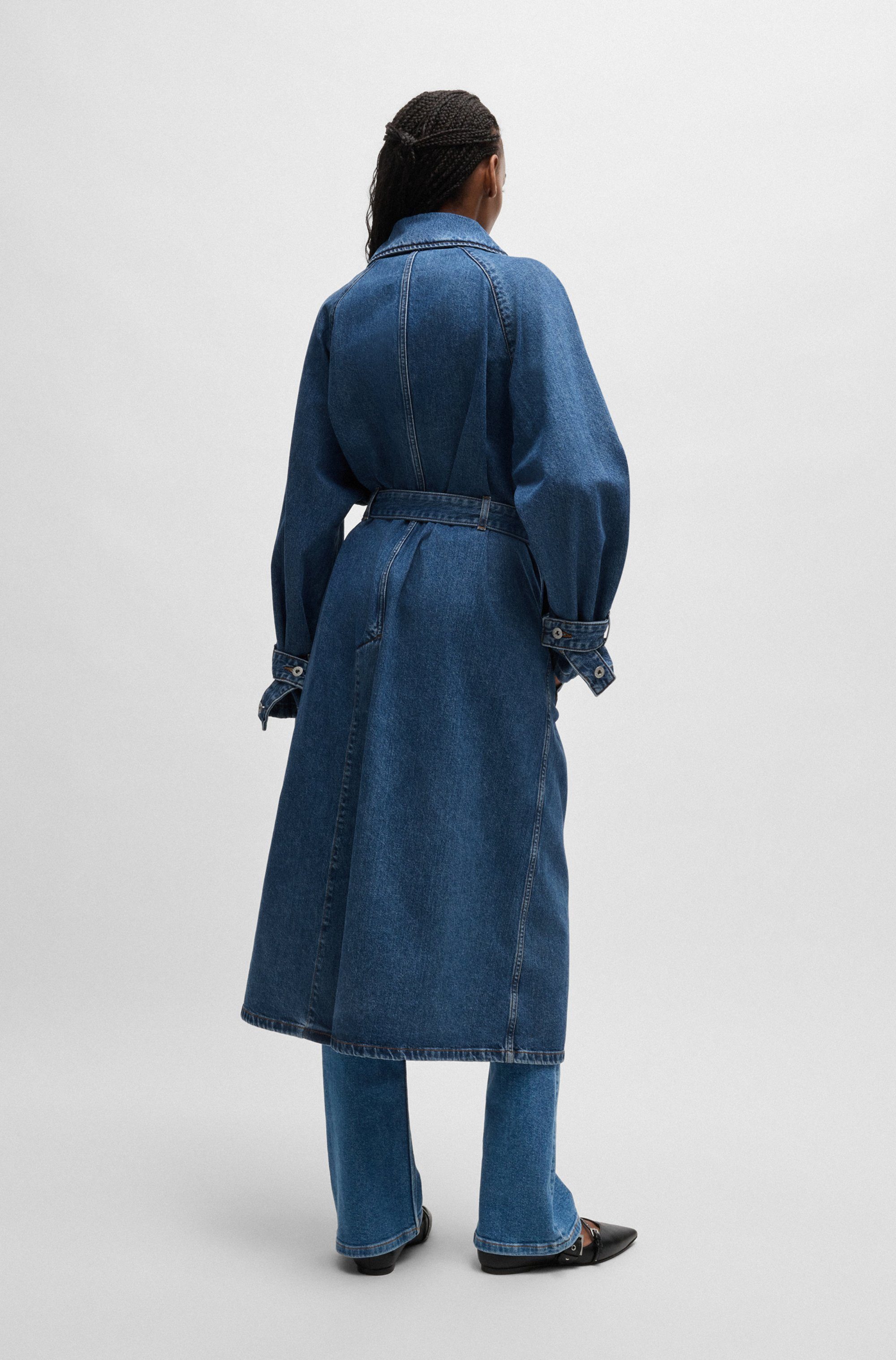 HUGO Blue Trenchcoat Garena met tailleband, all-over denim fashion piece jeans trenchcoat