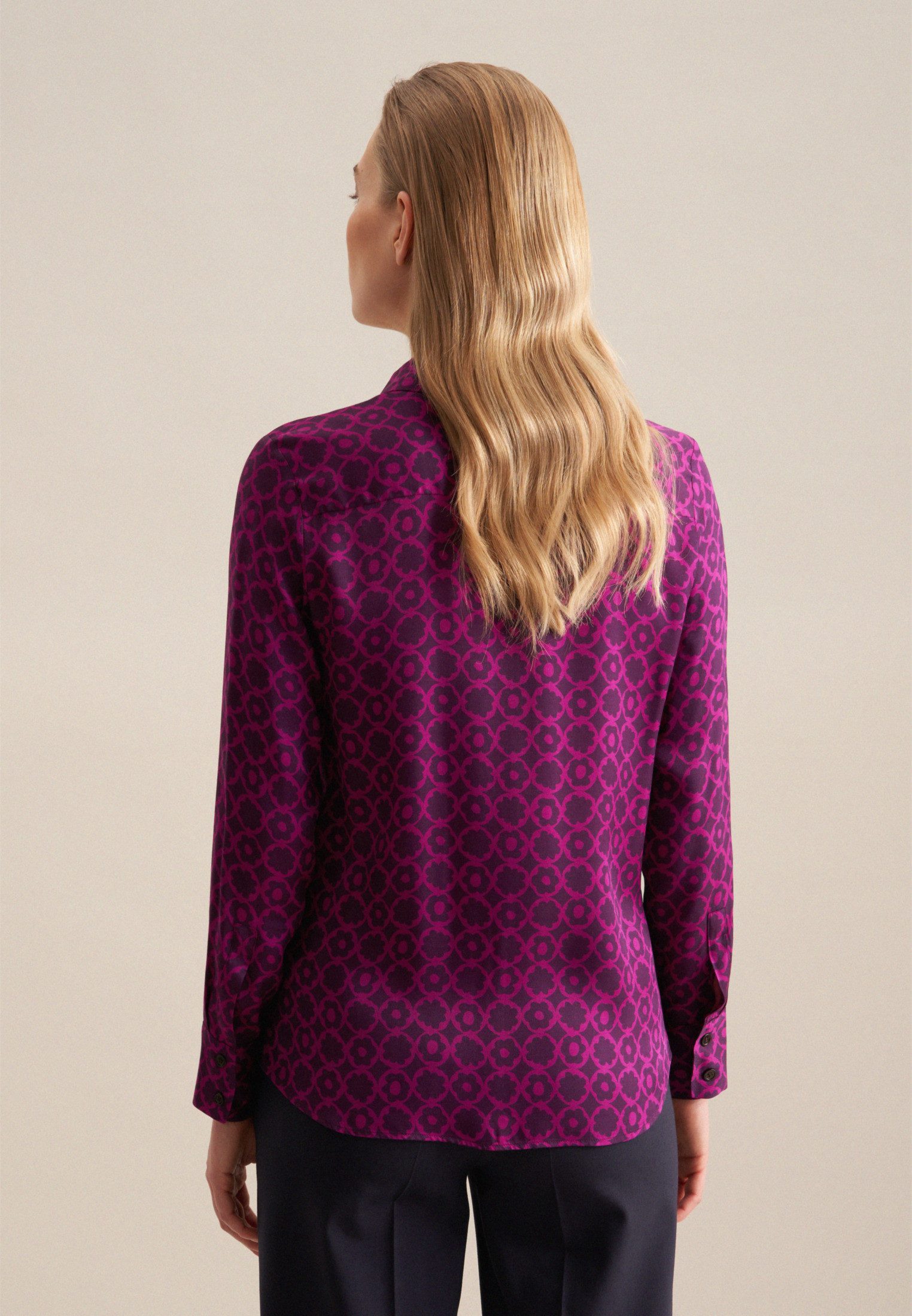 seidensticker Overhemdblouse Zwarte roos Lange mouwen kraag print