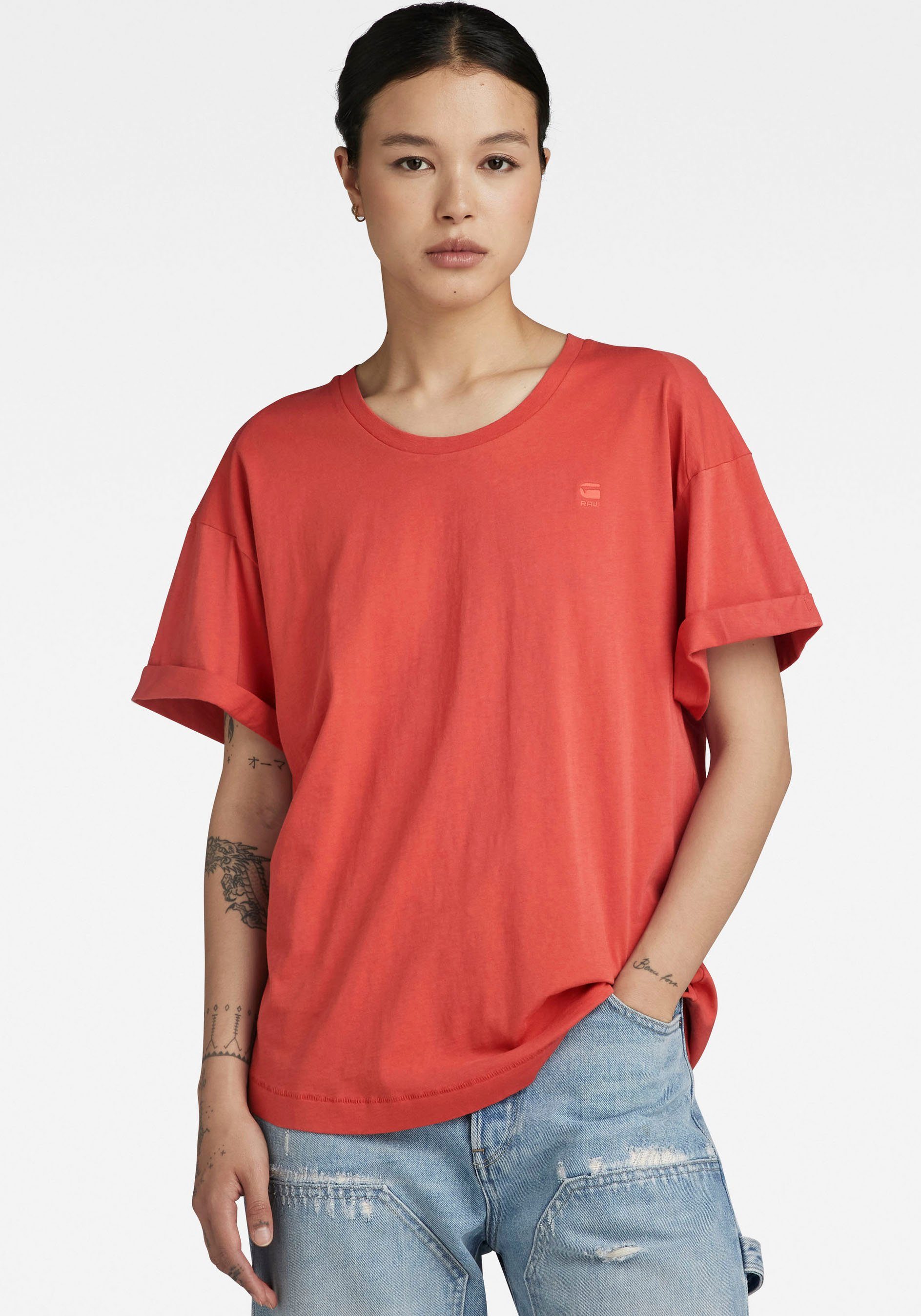G-Star RAW Rolled Up Sleeve Boyfriend Top Rood Dames