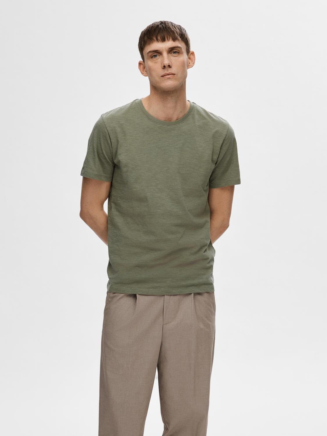 SELECTED HOMME Shirt met korte mouwen SLHASPEN SLUB SS O-NECK heren t-shirts maat S groen