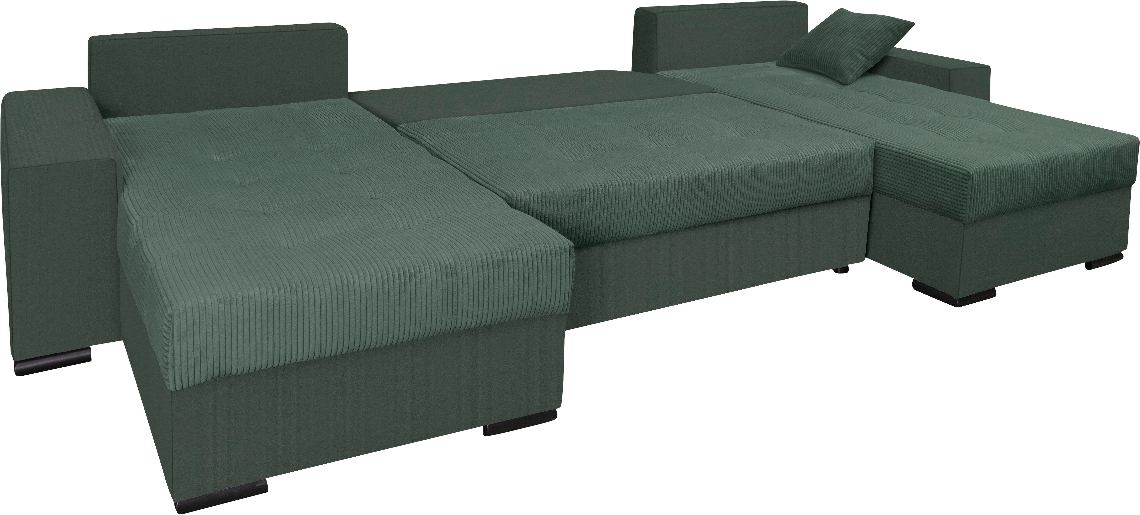COLLECTION AB Zithoek XL-Josy U-vorm, breedte 313 cm, cord-/mix incl. bedfunctie, bedlade, met 4 gelijk grote rugkussens