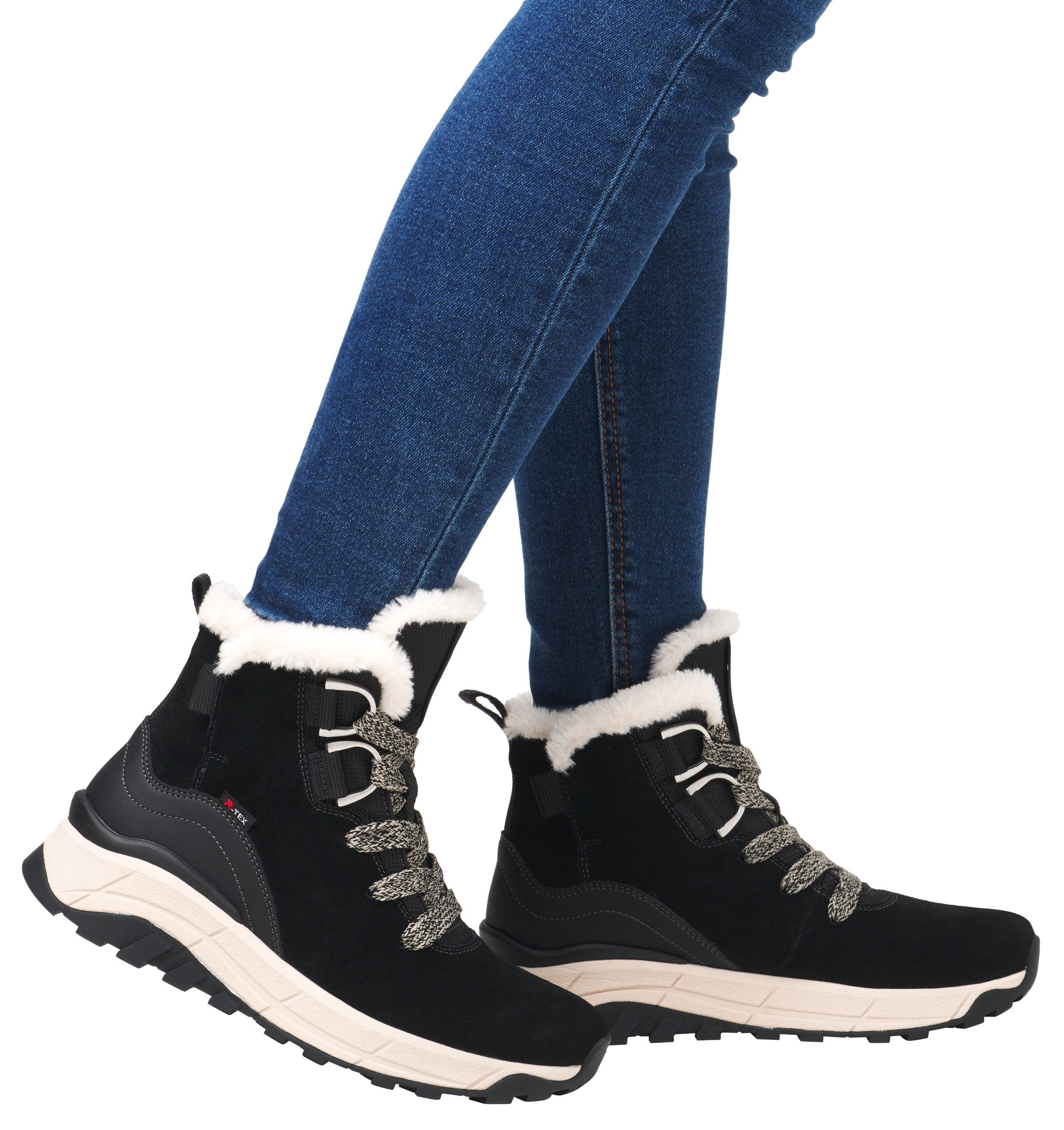 Rieker EVOLUTION Winterlaarzen , sleehak, veterschoenen, outdoorschoen met schapenwol voering