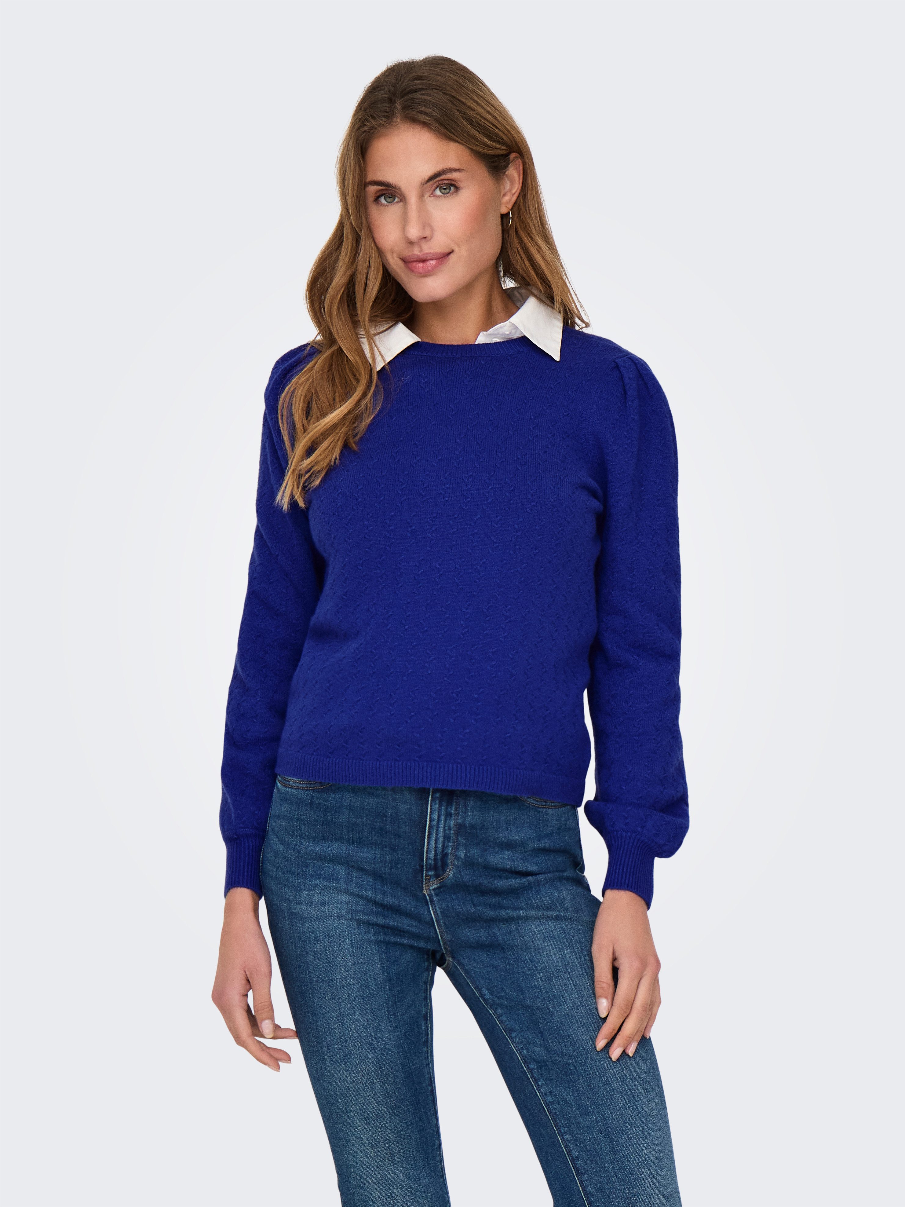 Only Trui met ronde hals ONLKATIA LS STRUCTURE PUFF O-NECK CC KNT