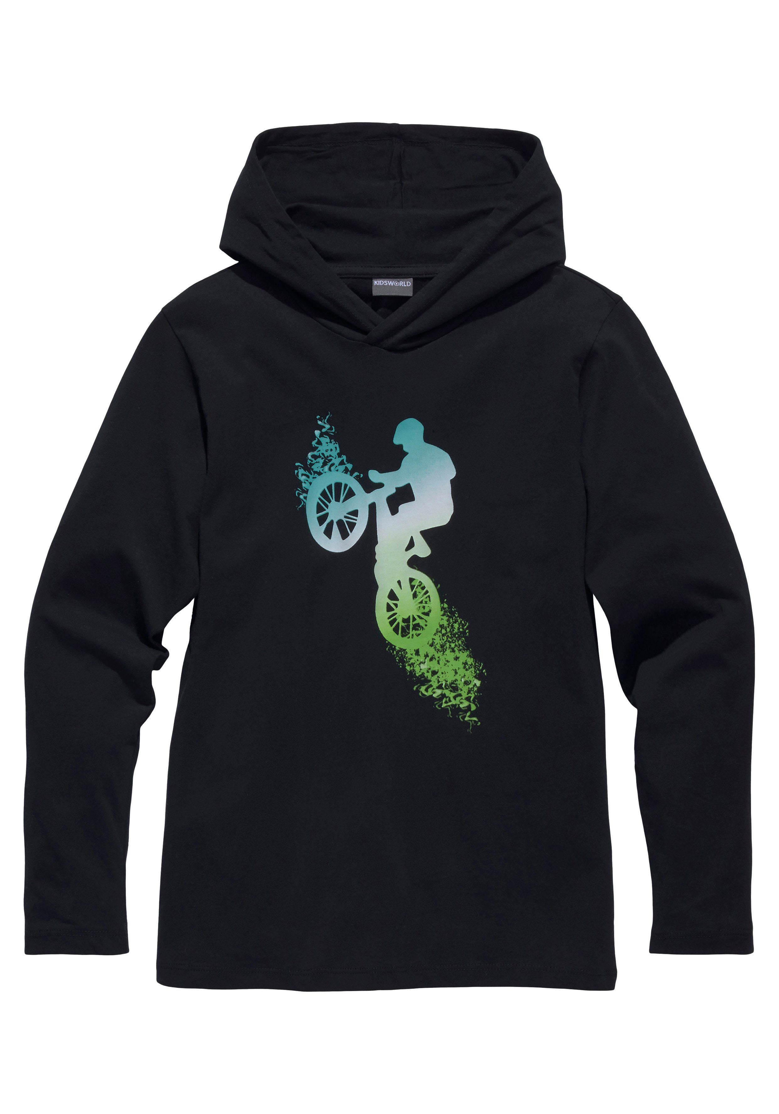 KIDSWORLD Capuchonshirt BIKER Lange mouwen, sportieve stijl, met trendy print, van katoen