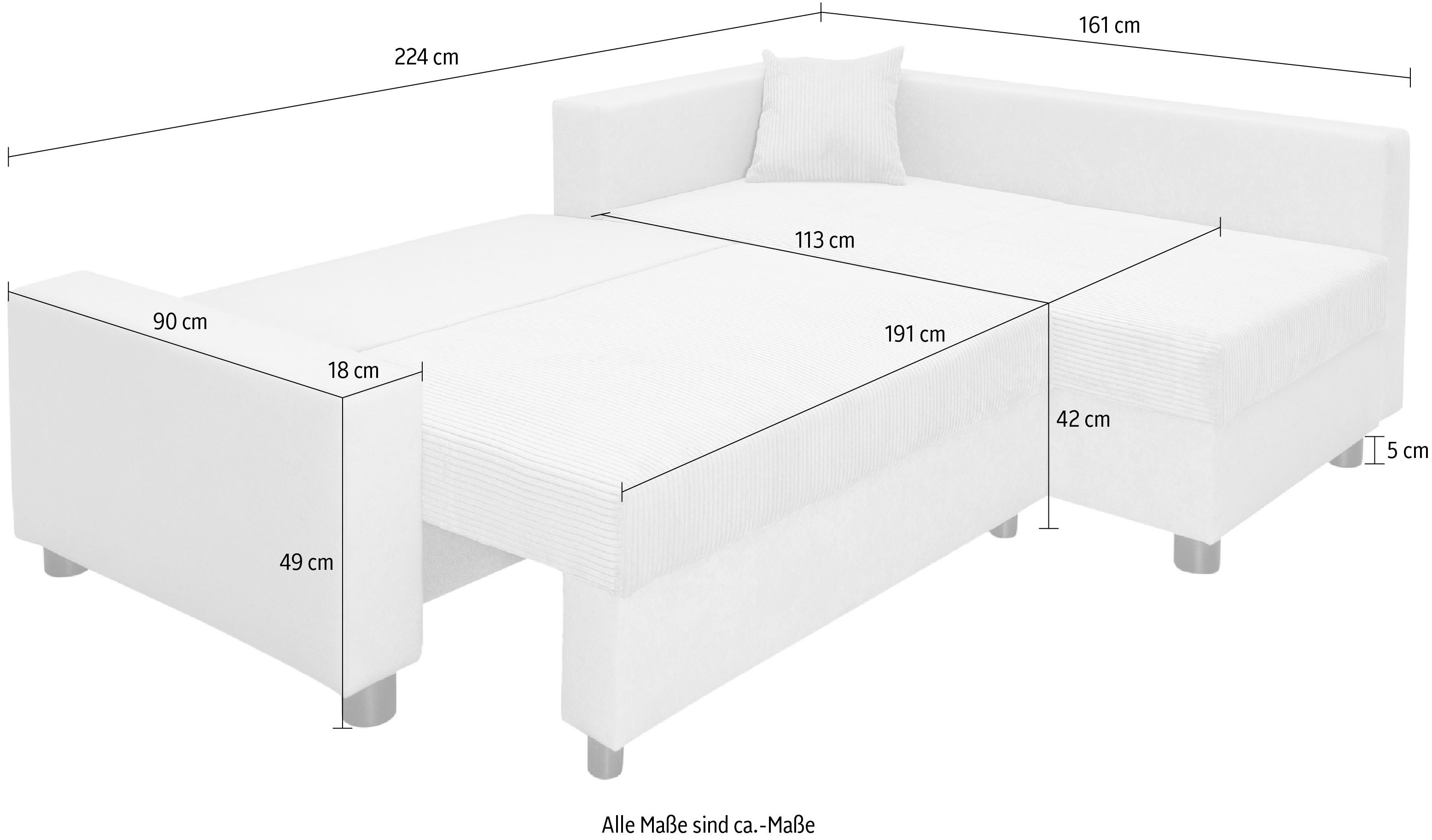 COLLECTION AB Hoekbank Parma L-vorm met slaapfunctie en bedlade, inclusief kussens, bonell-federkern