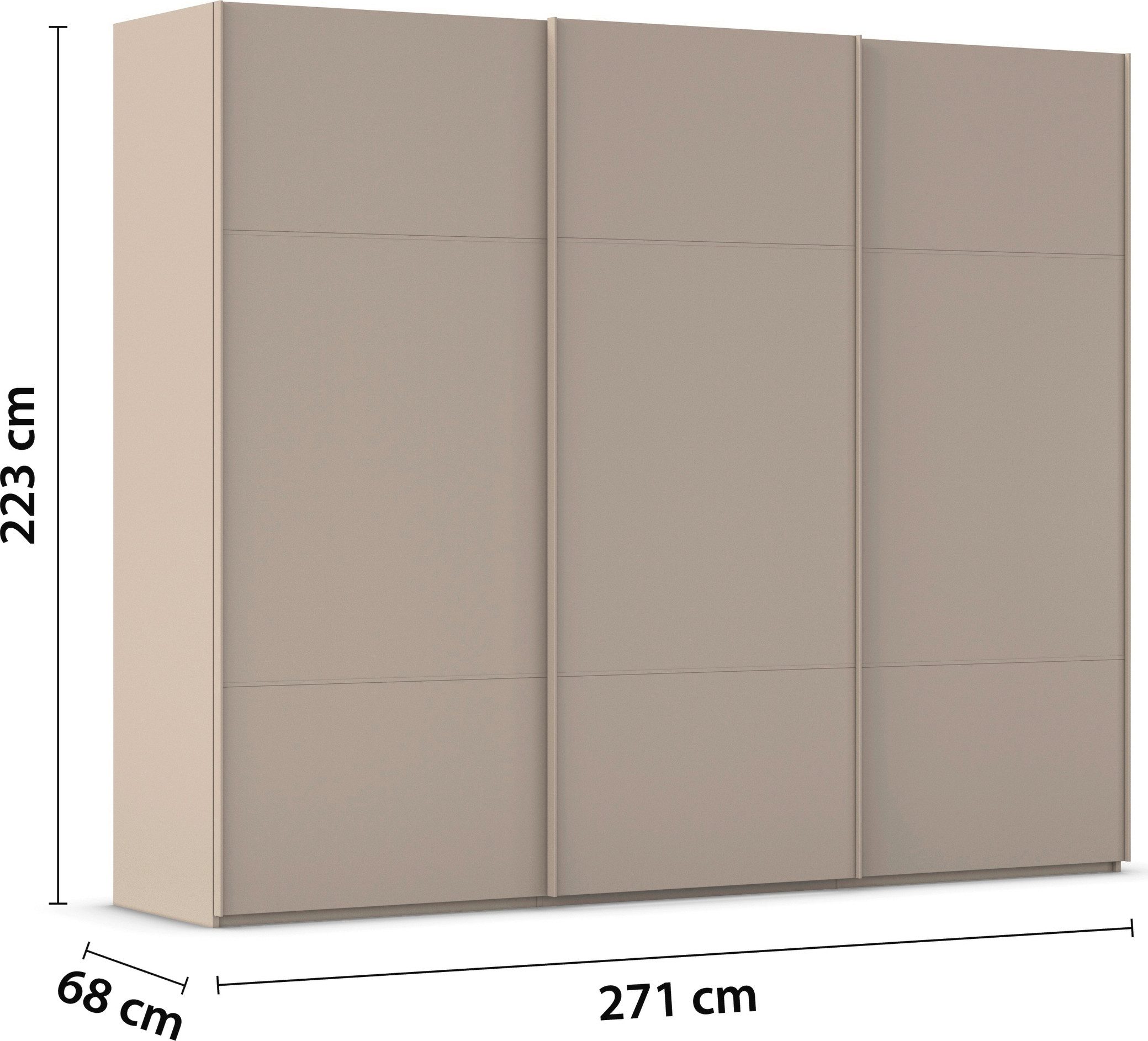 rauch Schuifdeurkast Kledingkast kast garderobe slaapkamerkast SCALE-TRIO edel drievoudig front, 2 sierlijsten in grepen kleur made in germany