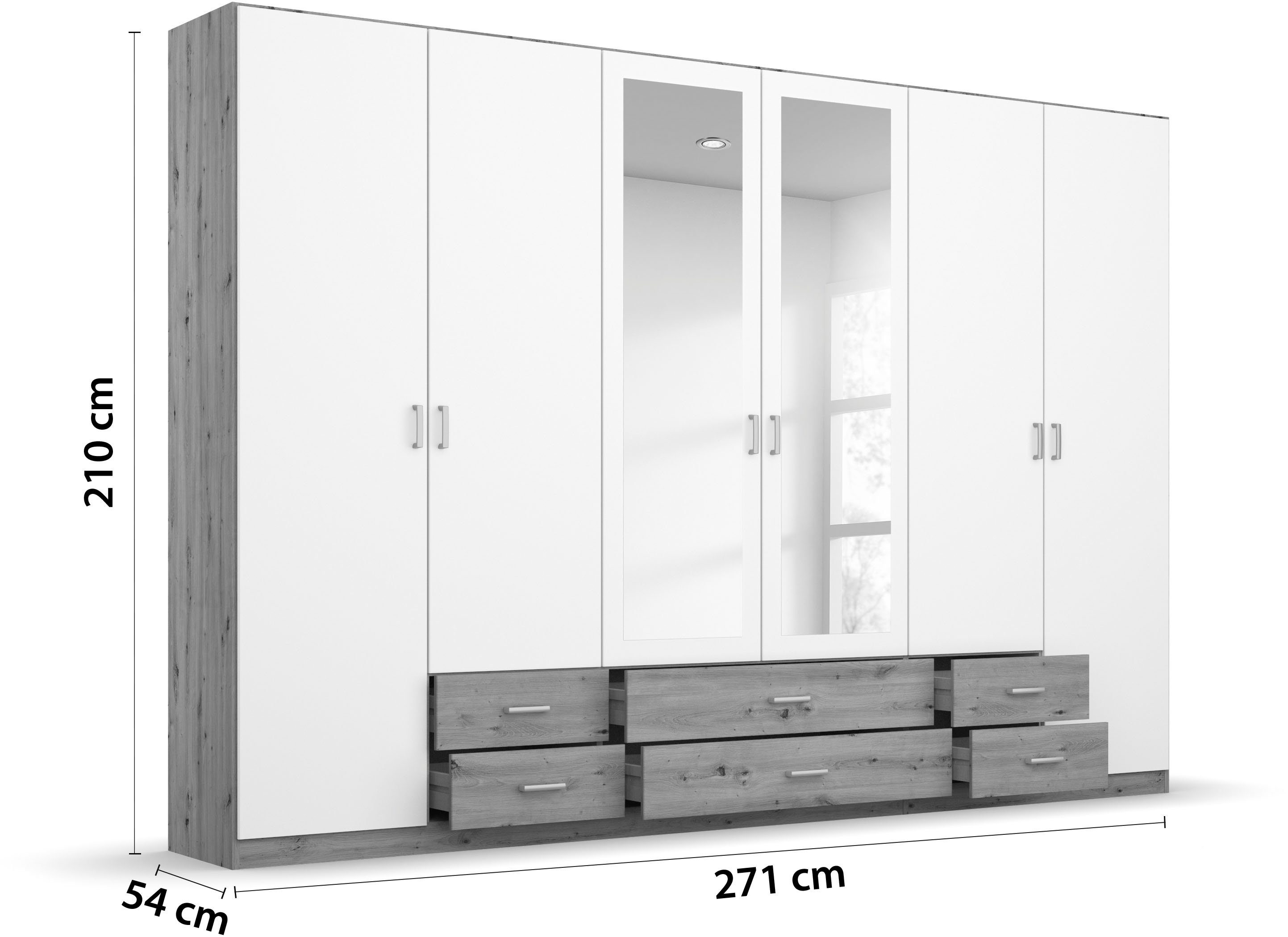rauch Kledingkast Kast Garderobe Wasmand GAMMA in 3 Breedtes veel opbergruimte met 6 lades, met spiegel topseller made in germany