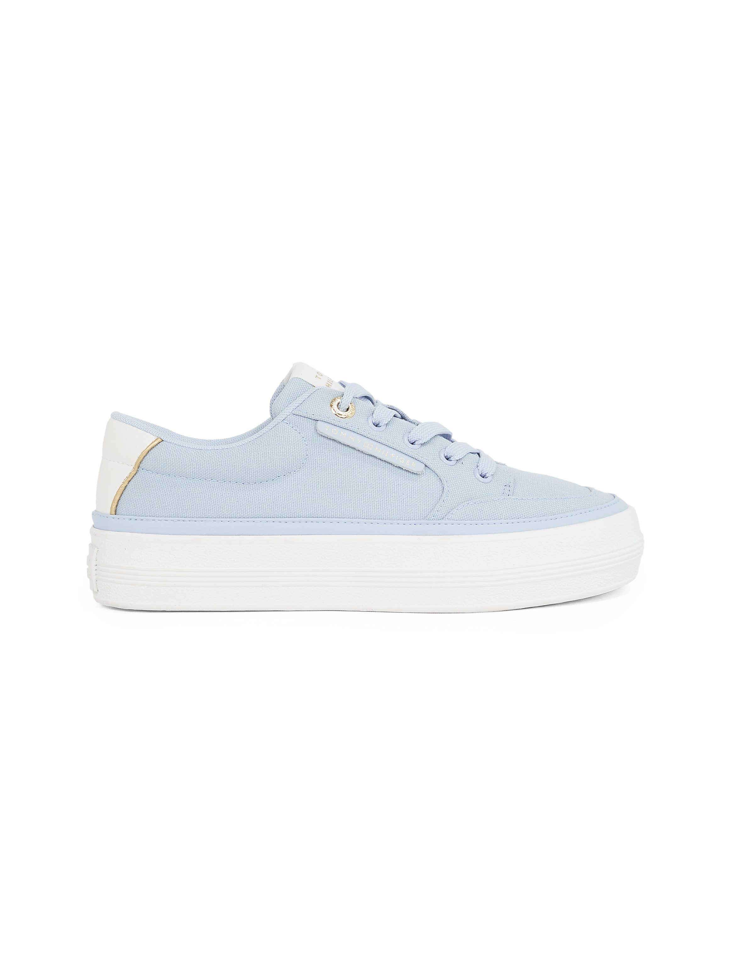 Tommy Hilfiger Plateausneakers ESSENTIAL VULC TEXTILE SNEAKER , vrijetijdsschoen, lage schoen, veterschoen met gouden details