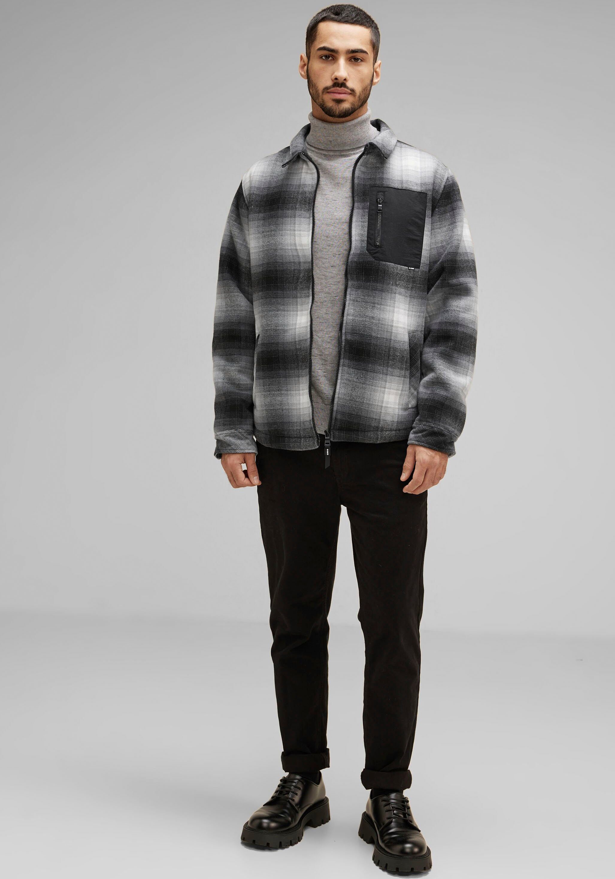STREET ONE MEN Fleecejack met geruit patroon