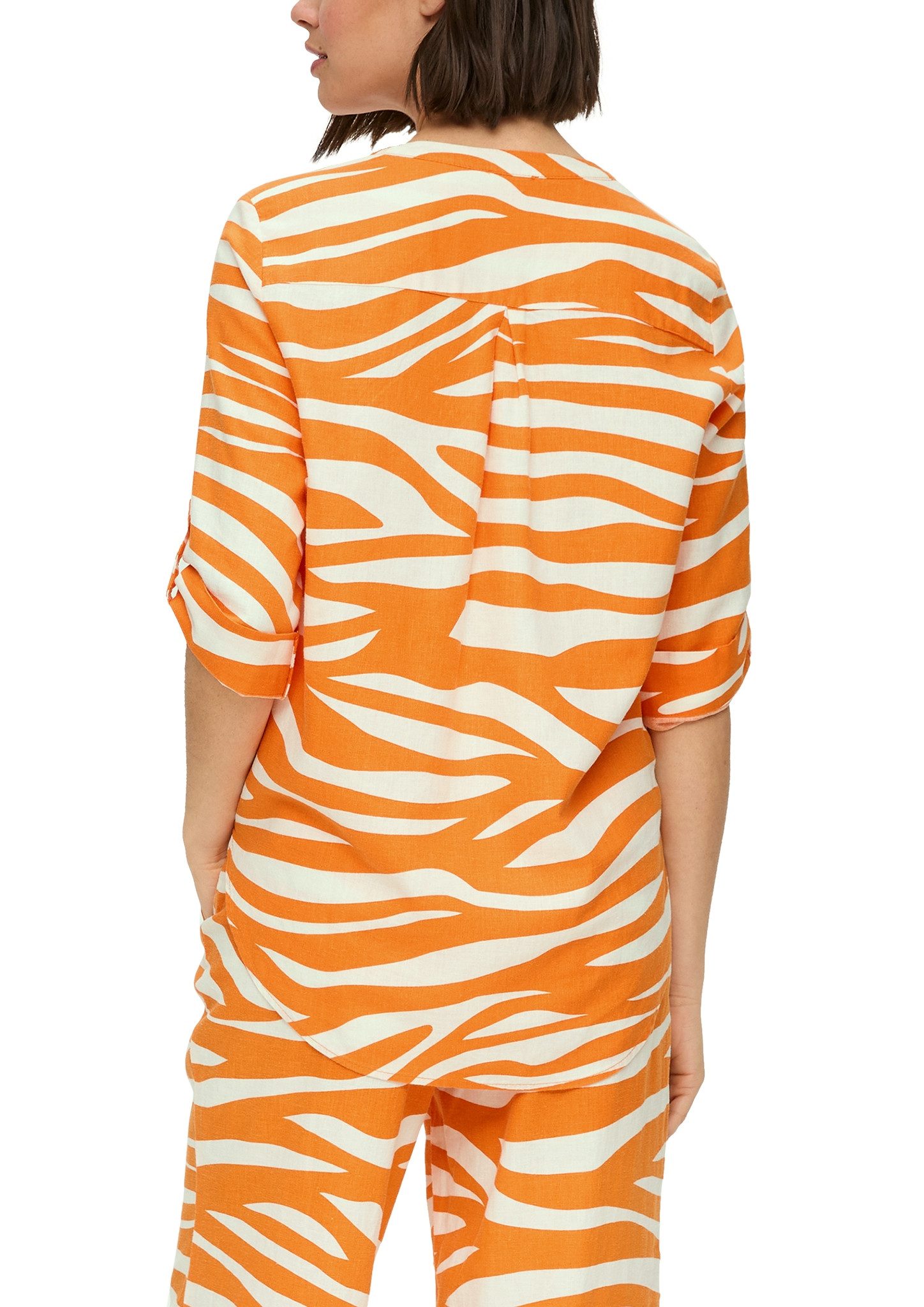 s.Oliver Gedessineerde blouse van linnen en met 3/4 mouw