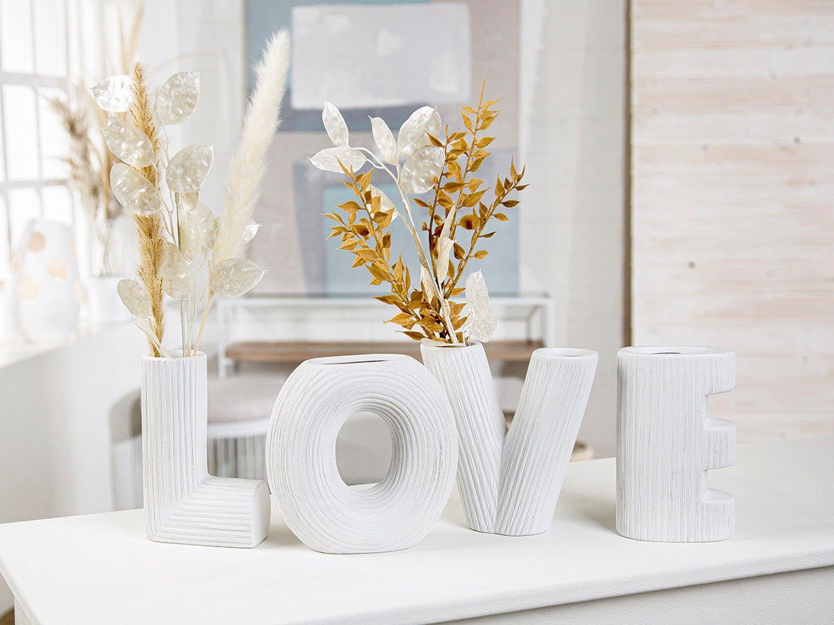 GILDE Tafelvaas LOVE, decoratieve vaas van keramiek, met geribbelde oppervlakte structuur, hoogte ca. 15 cm (set, 4 stuks)