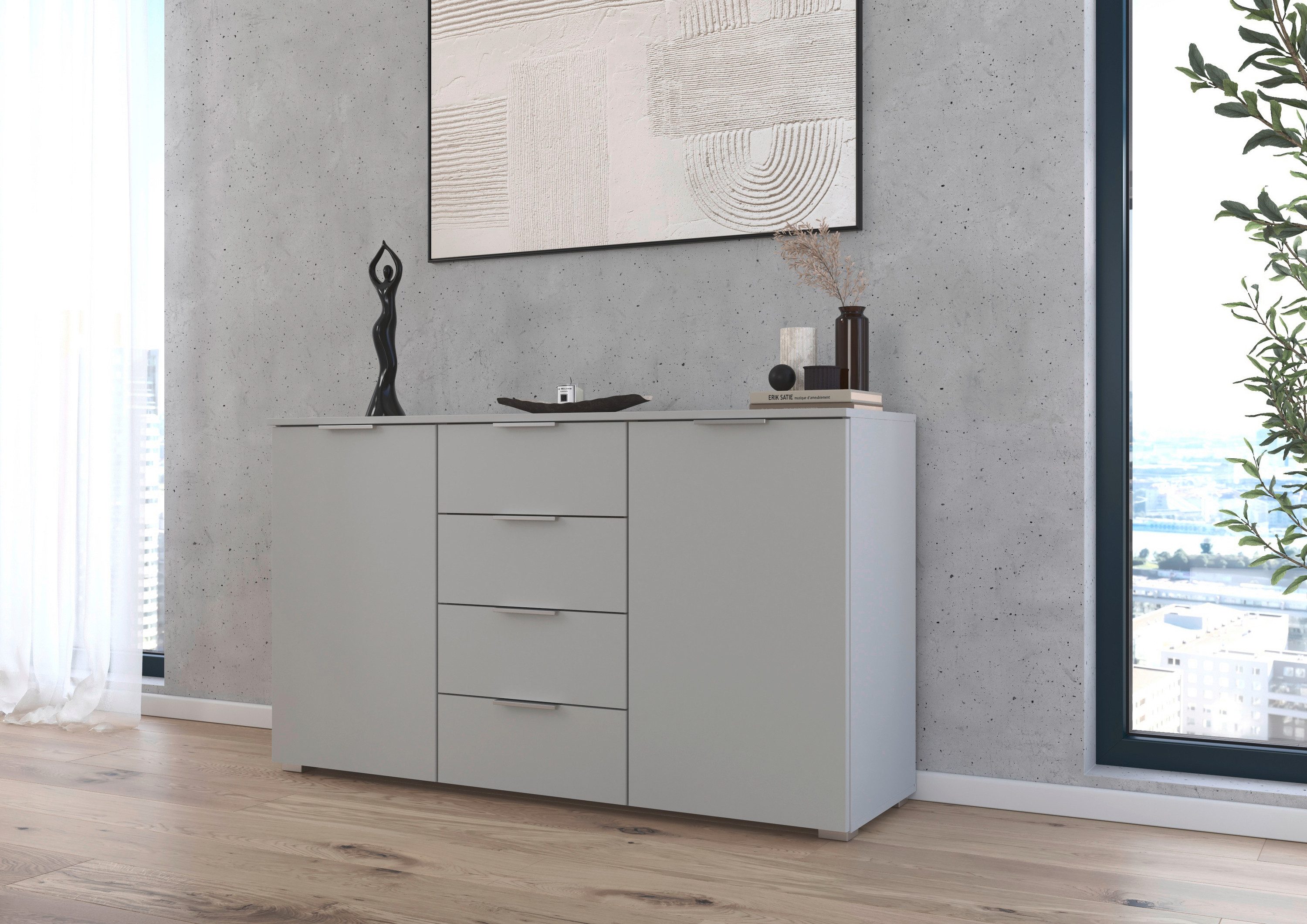 rauch Kast met laden en deuren Sideboard AGORDO met decor- of hoogglansfront met 4 lades en 2 deuren en metalen grepen made in germany