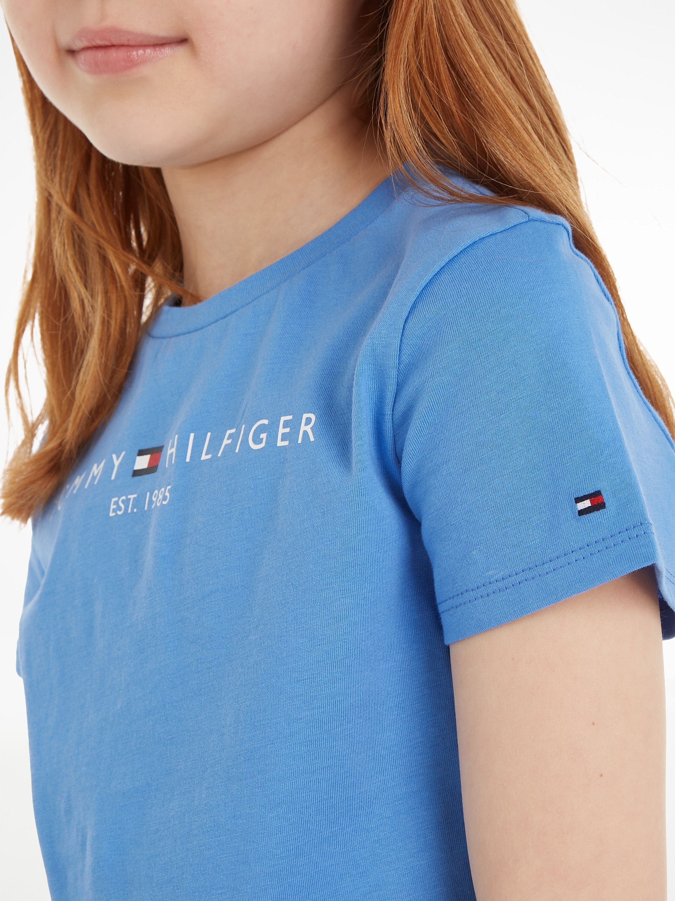Tommy Hilfiger T-shirt met logo lichtblauw Meisjes Katoen Ronde hals Logo 104