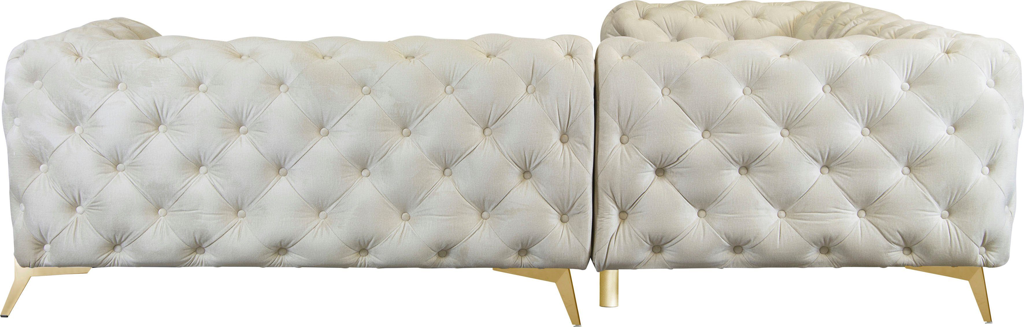 Leonique Chesterfield-bank Amaury L-vorm moderne chersterfield-look, breedte 262 cm, kleur van de poten ter keuze