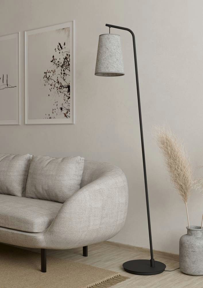 EGLO Staande lamp ALSAGER Vloerlamp, metaal in zwart, grijs vilt, E27 fitting, 170 cm (1 stuk)