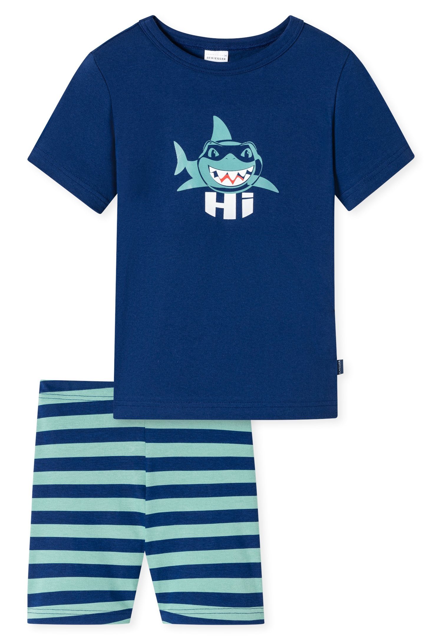 Schiesser Shortama "Casual World" met grappig haai-motief en opschrift "hi" (2-delig)