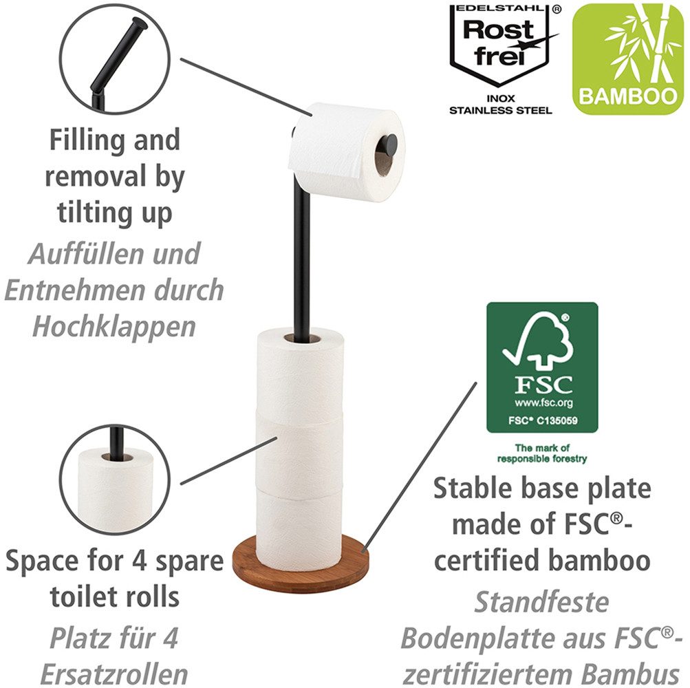 WENKO Toiletrolhouder Model 2-in-1 Serro voor plaatsing van 4 toiletpapierrollen, bamboe plaat