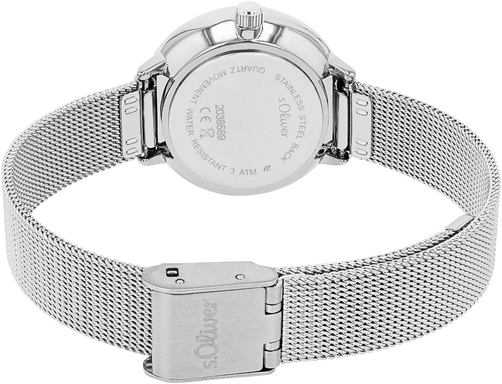 s.Oliver Kwartshorloge Horloge, dameshorloge, stalen band, glasstenen