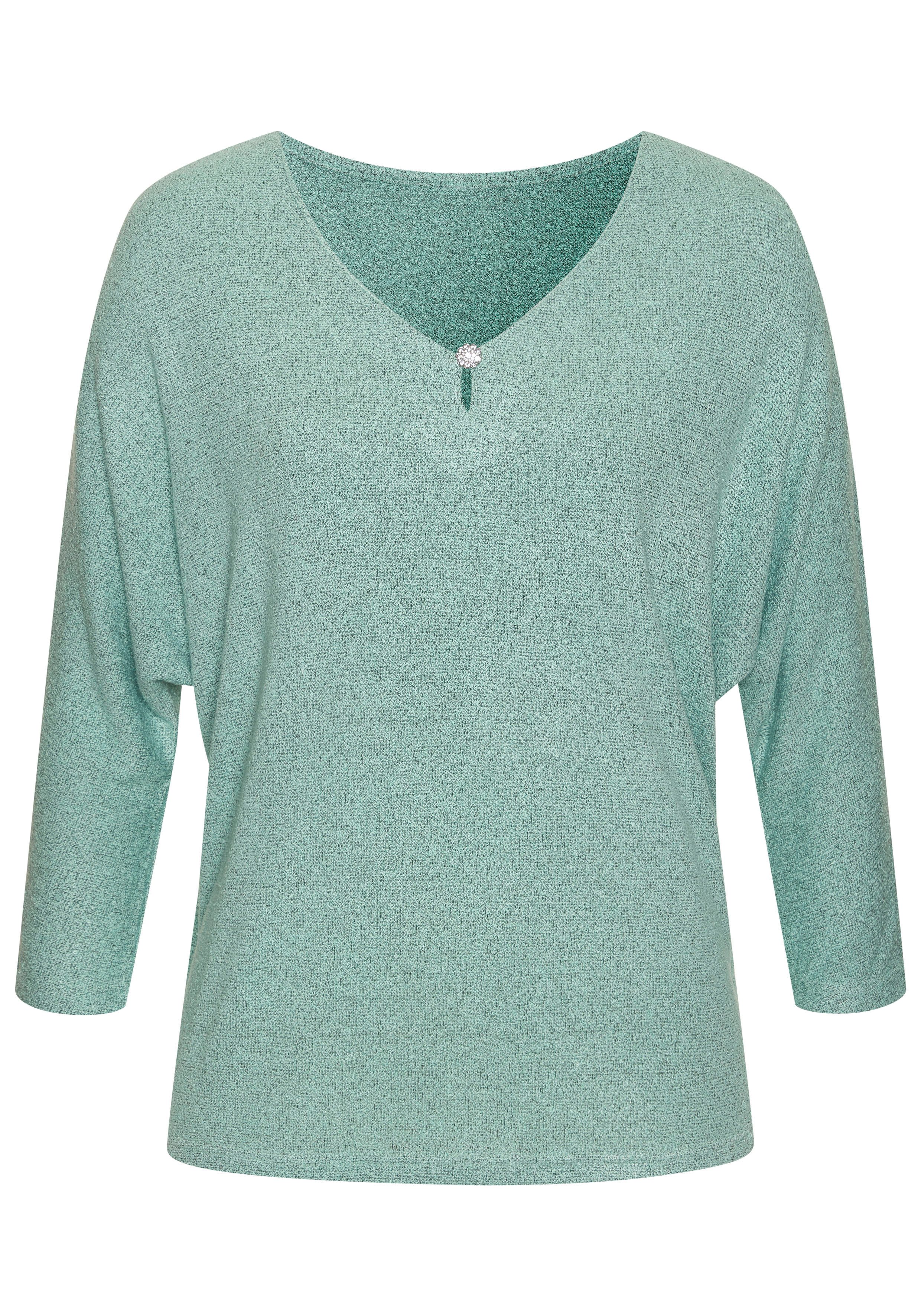 Lascana Shirt met 3/4 mouwen Met fonkelende strassknop van gestructureerde viscosekwaliteit