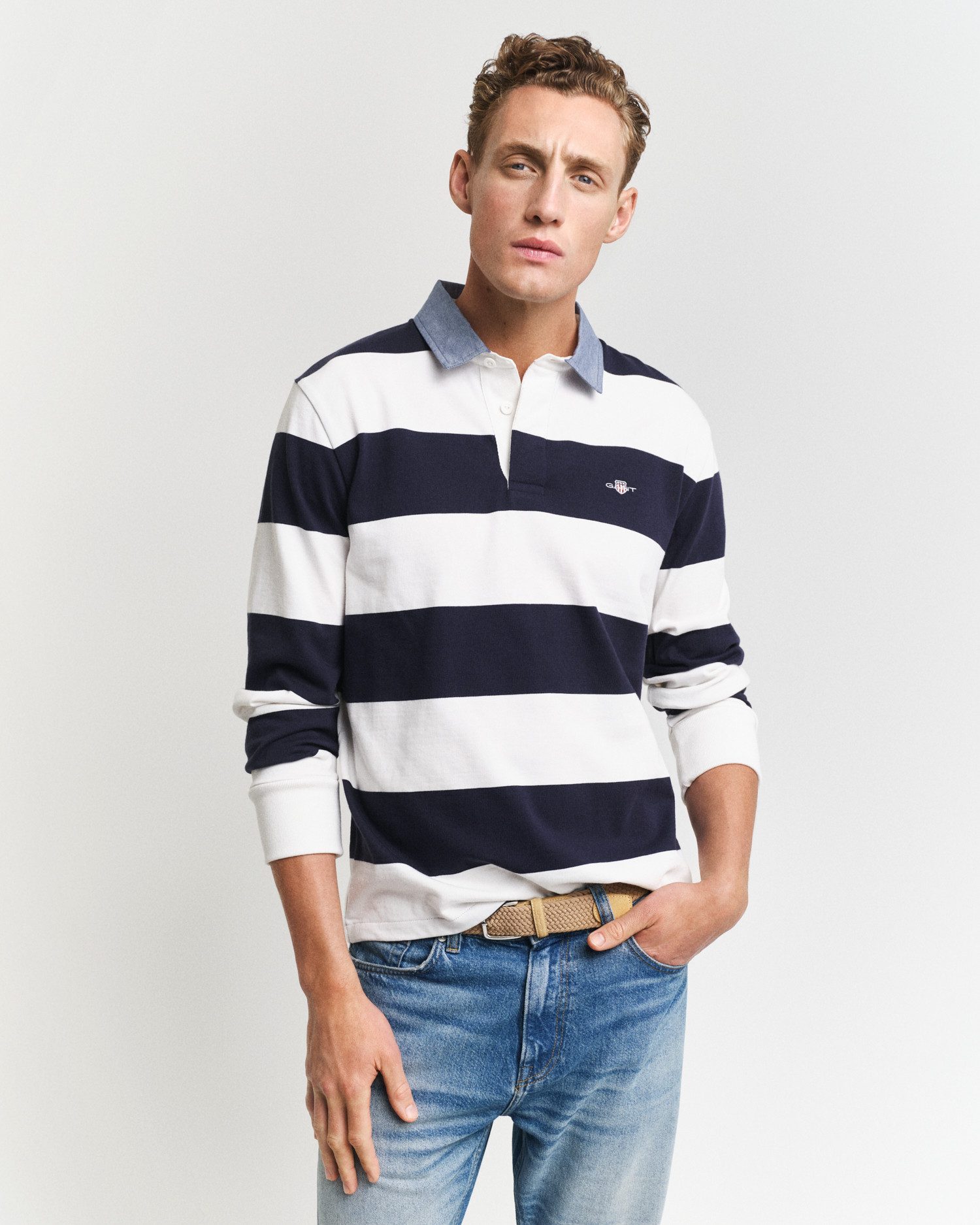 Gant Poloshirt met lange mouwen REG CHAMBRAY STRIPE HEAVY RUGGER