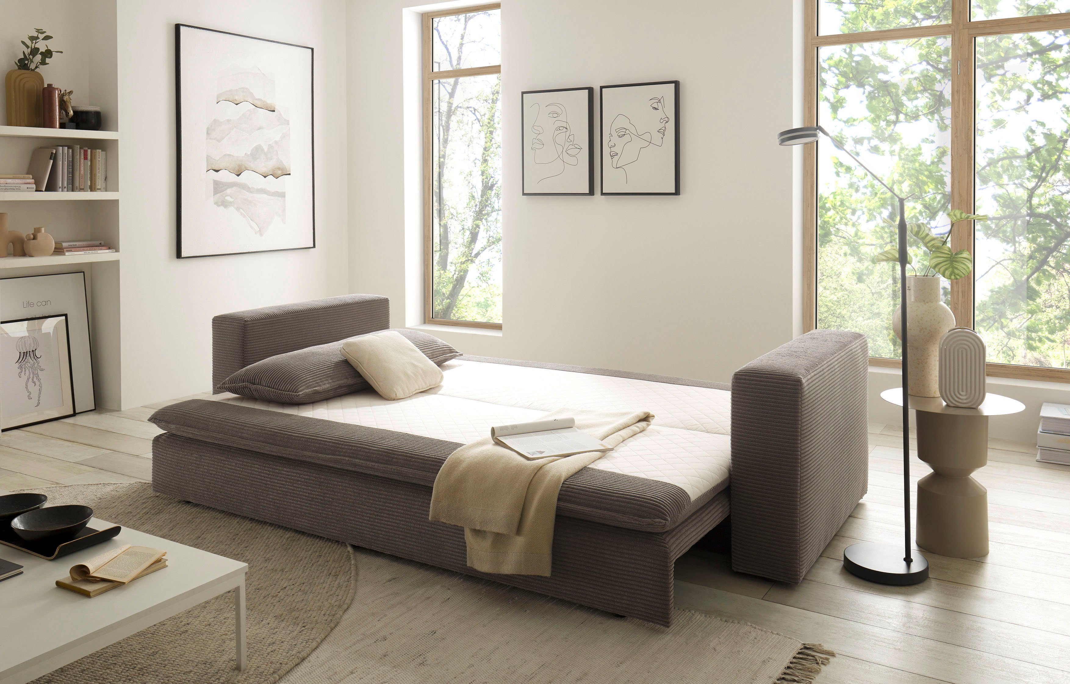 Places of Style 3-zitsbank PIAGGE Cord-bekleding - met slaapfunctie en bedkist, met praktische topmatras