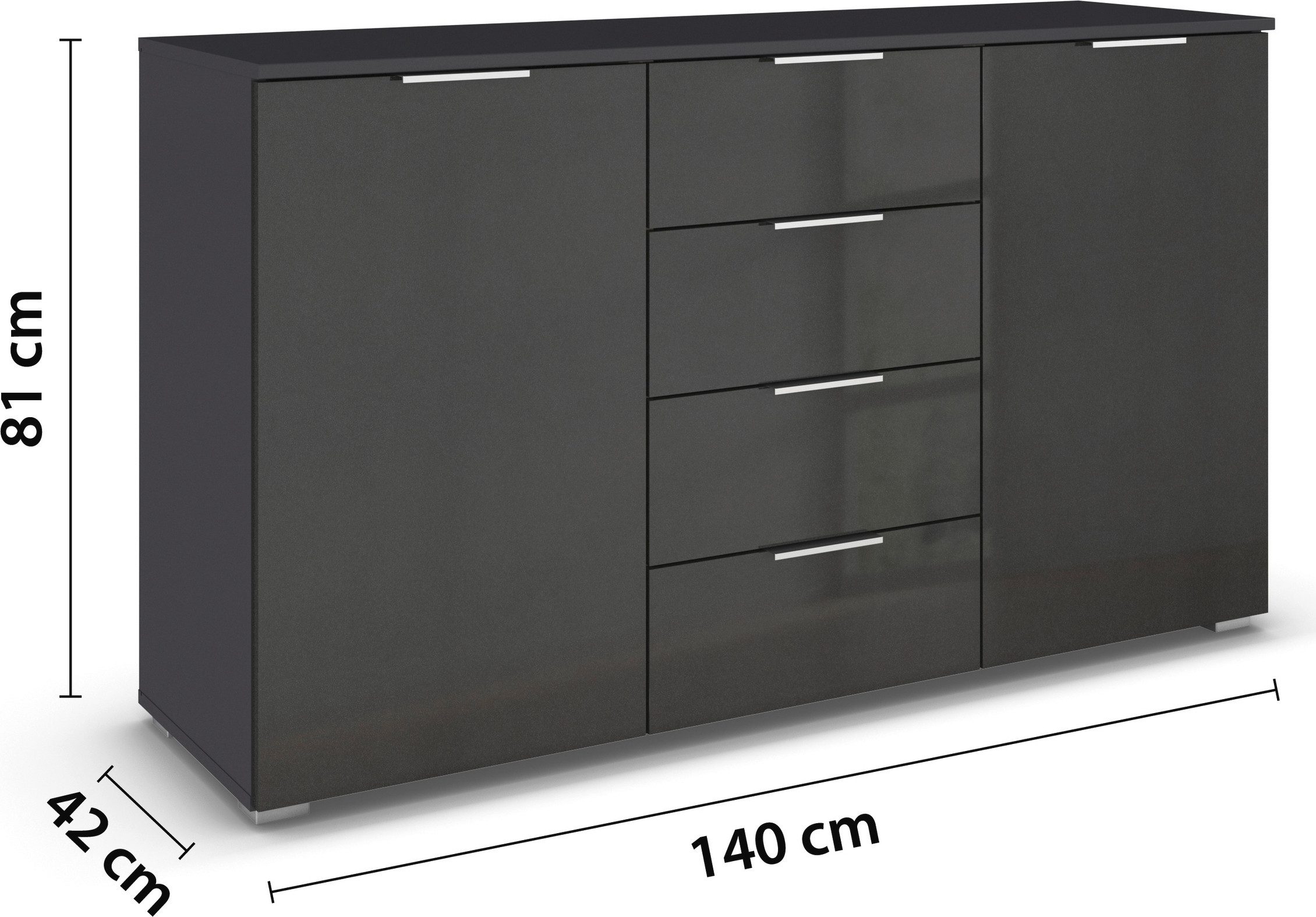 rauch Kast met laden en deuren Sideboard AGORDO met decor- of hoogglansfront met 4 lades en 2 deuren en metalen grepen made in germany