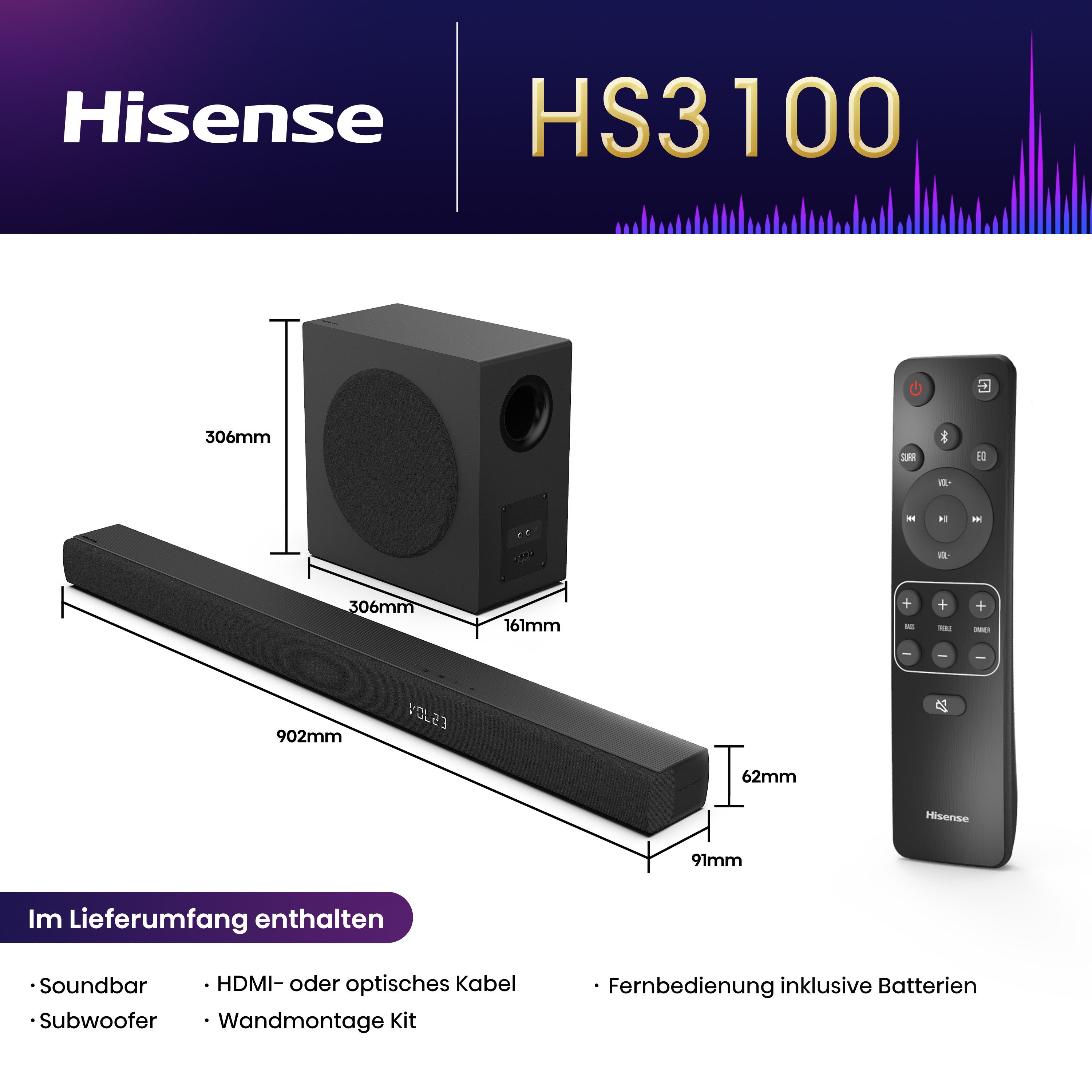 Hisense 3-in-1 geluidssysteem HS3100 (1 stuk)