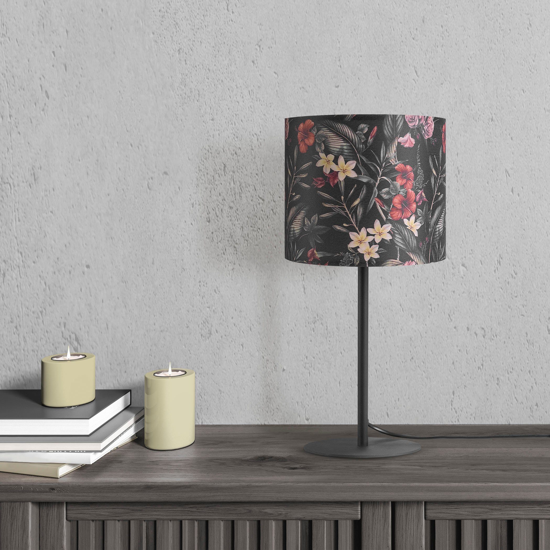 Paco Home Tafellamp Luca Flower Naar stof lampenkap bloemenpatroon bloemig textiel rond