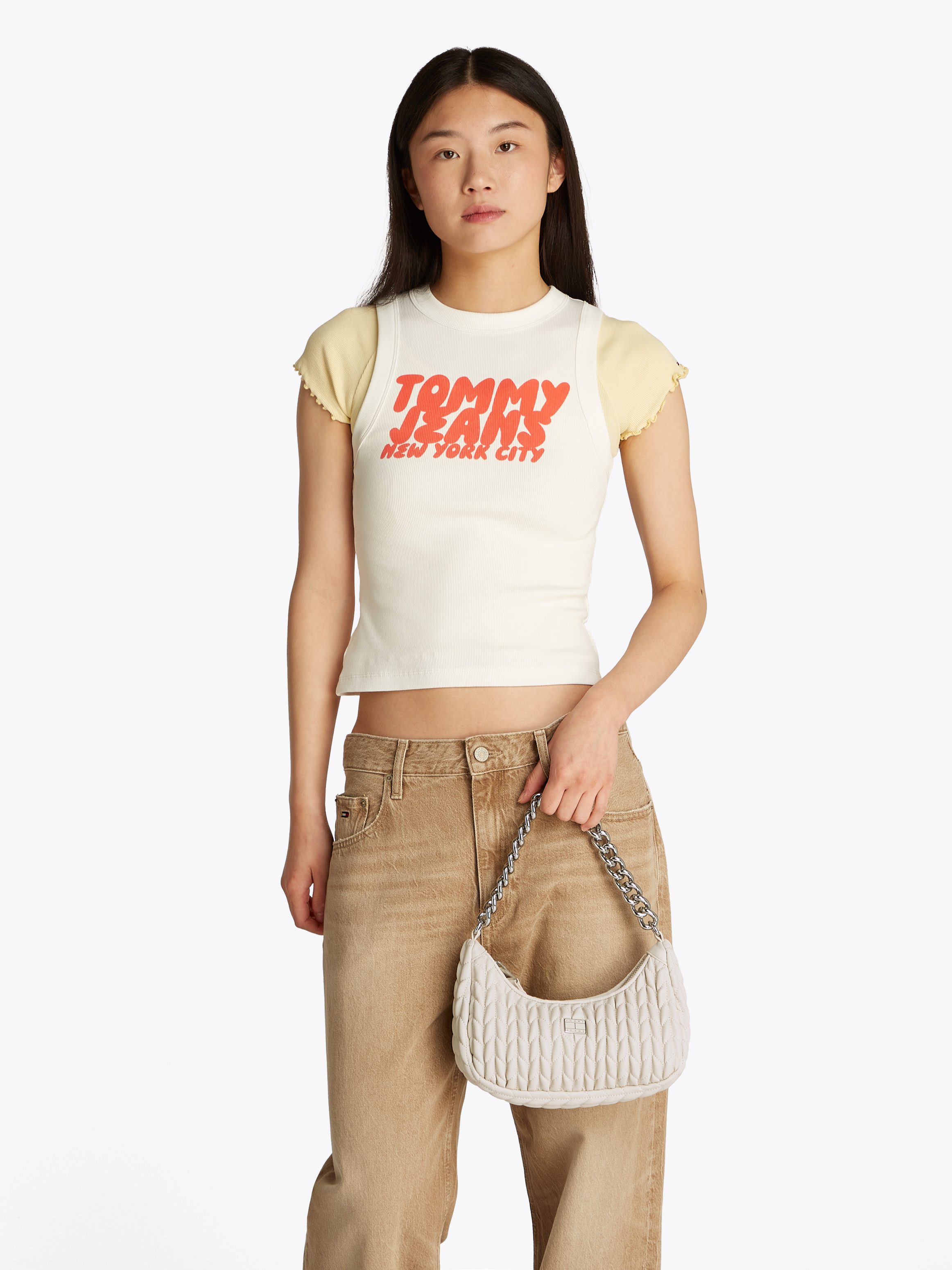TOMMY JEANS Schoudertas TJW ICONIC SHOULDER QUILTED , dames schoudertas, draagtas met decoratieve kettinghandvat